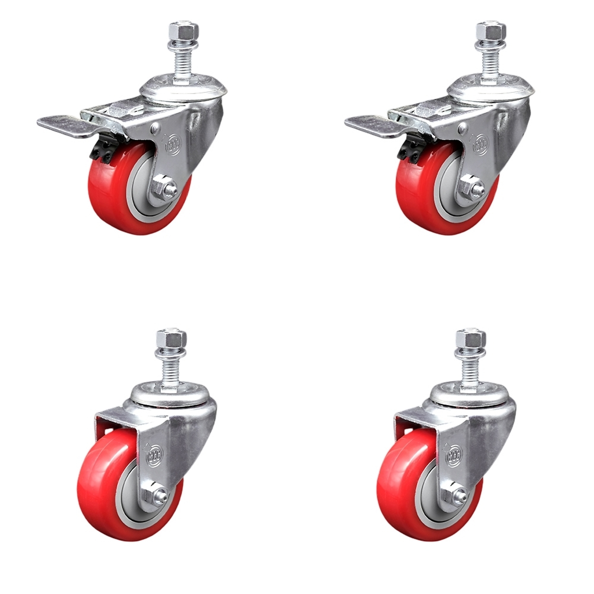 Service Caster, 3 1/2Inch x 1 1/4Inch Stem Casters, Wheel Diameter 3.5 in, Caster Type Swivel, Package (qty.) 4, Model SCC-TSTTL20S3514-PPUB-RED-