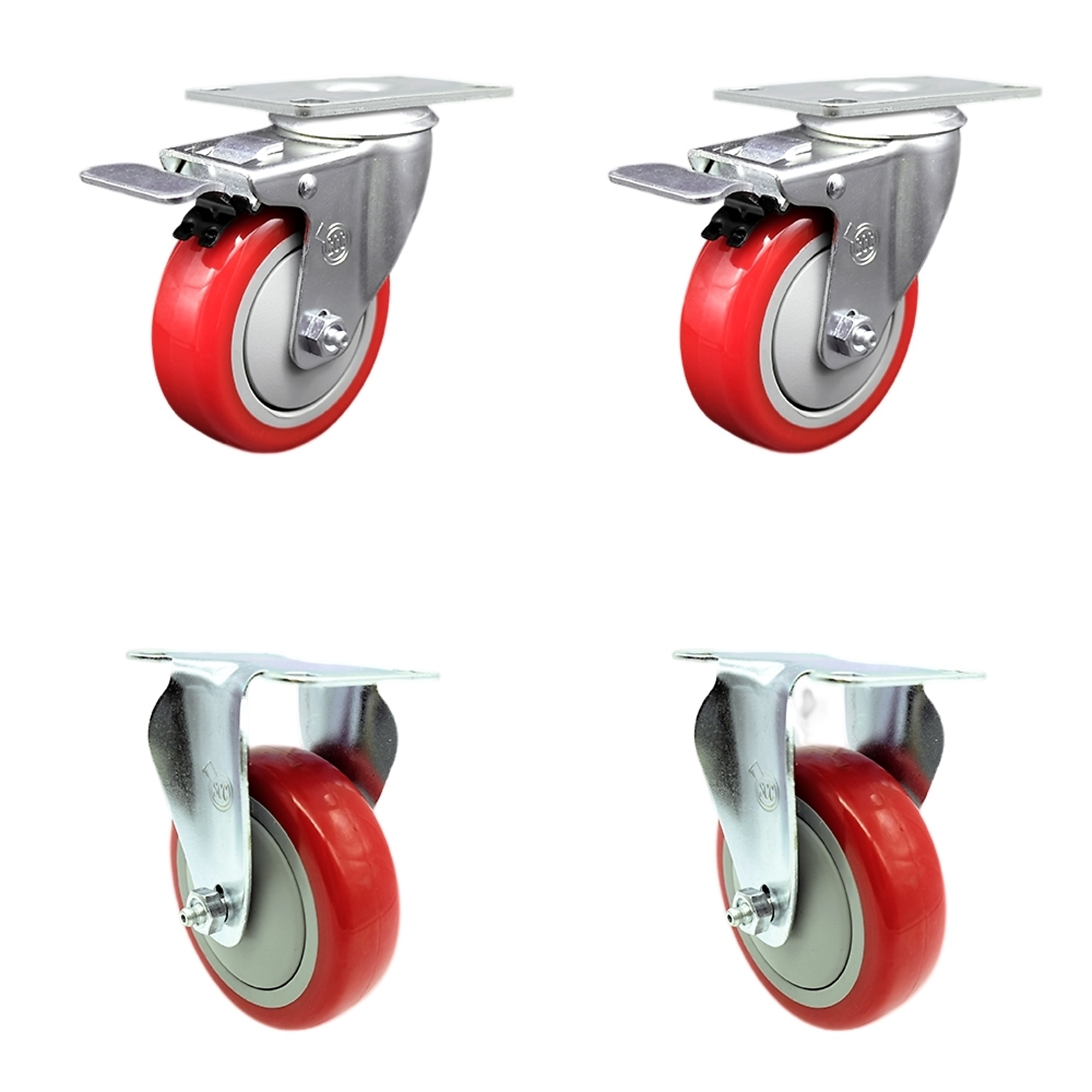 Service Caster, 4Inch x 1 1/4Inch Stem Casters, Wheel Diameter 4 in, Caster Type Swivel, Package (qty.) 4, Model SCC-SSTTL20S414-PPUB-RED-2-R-2