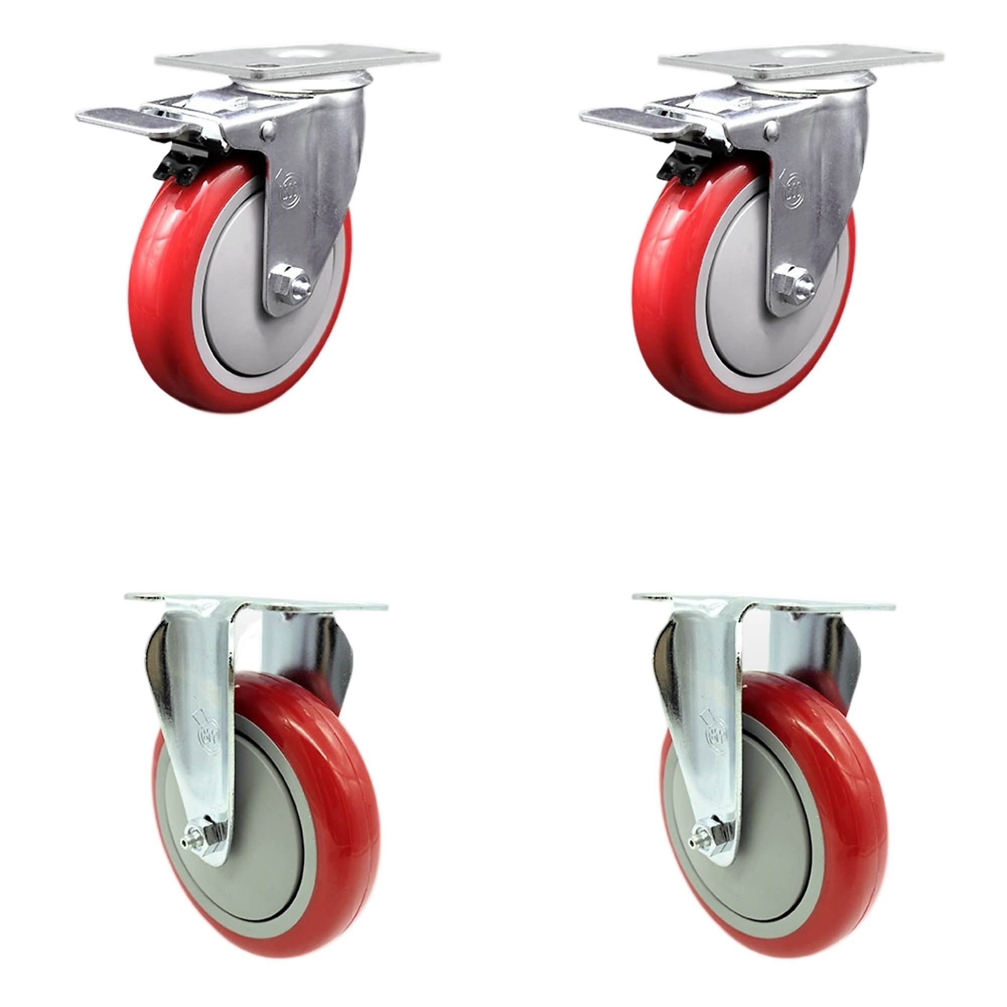 Service Caster, 5Inch x 1 1/4Inch Stem Casters, Wheel Diameter 5 in, Caster Type Swivel, Package (qty.) 4, Model SCC-SSTTL20S514-PPUB-RED-2-R-2