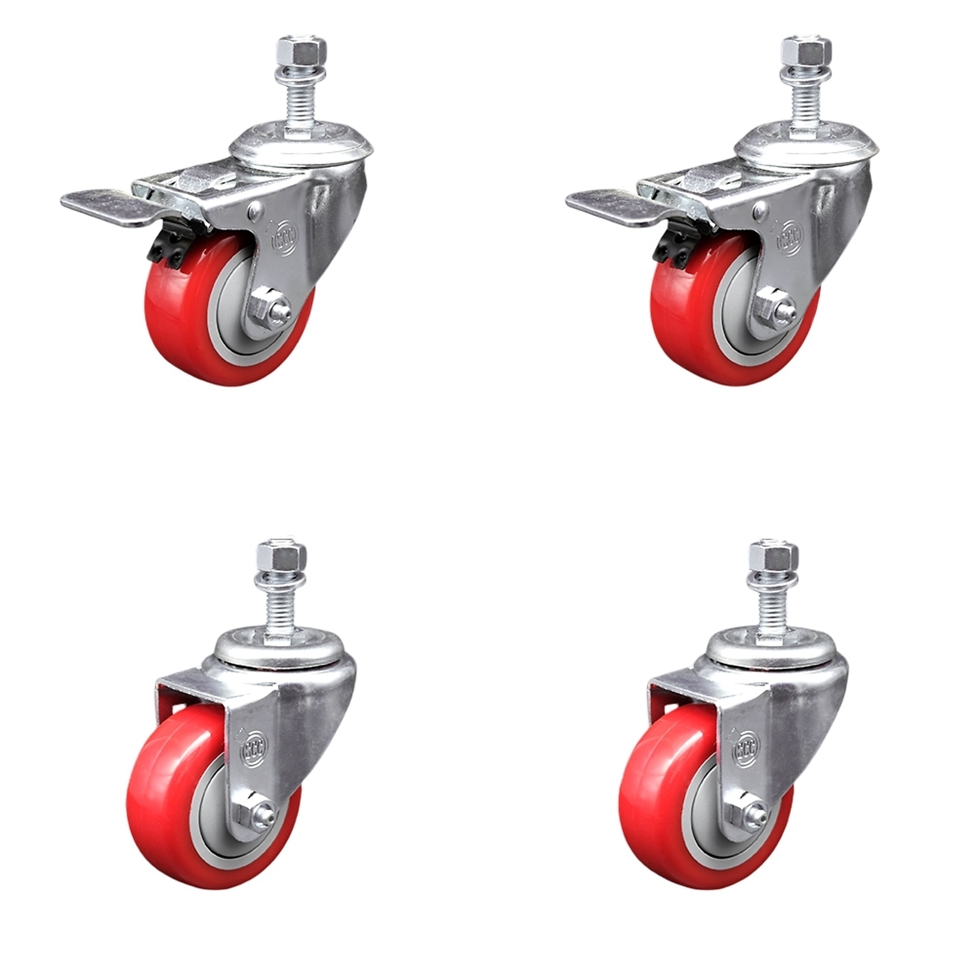 Service Caster, 3 1/2Inch x 1 1/4Inch Stem Casters, Wheel Diameter 3.5 in, Caster Type Swivel, Package (qty.) 4, Model SSTSTTL20S3514-PPUB-RED-121315-