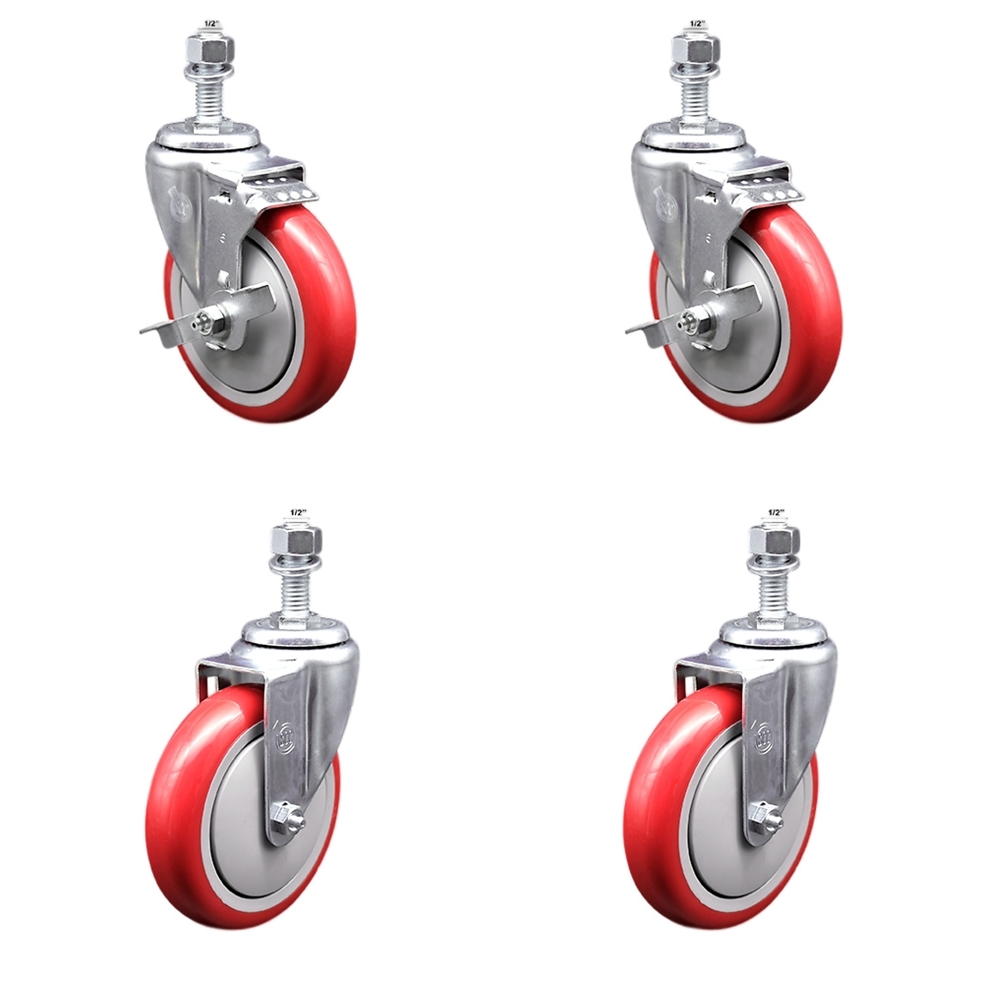 Service Caster, 5Inch x 1 1/4Inch Stem Casters, Wheel Diameter 5 in, Caster Type Swivel, Package (qty.) 4, Model SSTS20S514-PPUB-RED-TLB-121315-2-S-2