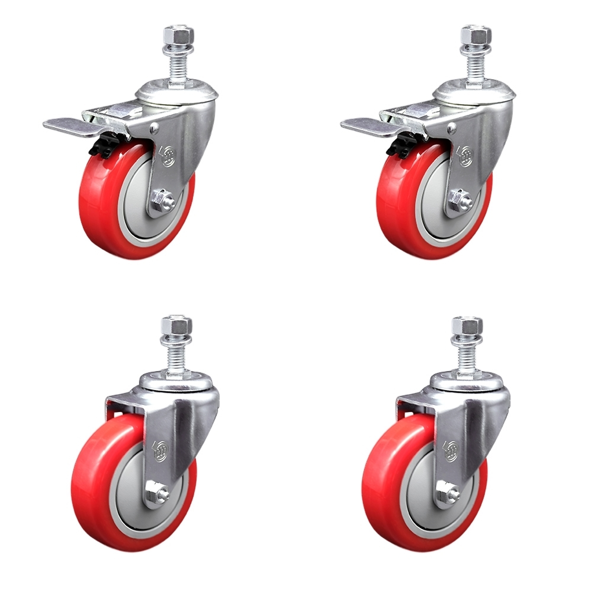 Service Caster, 4Inch x 1 1/4Inch Stem Casters, Wheel Diameter 4 in, Caster Type Swivel, Package (qty.) 4, Model SSTSTTL20S414-PPUB-RED-121315-2-S-2