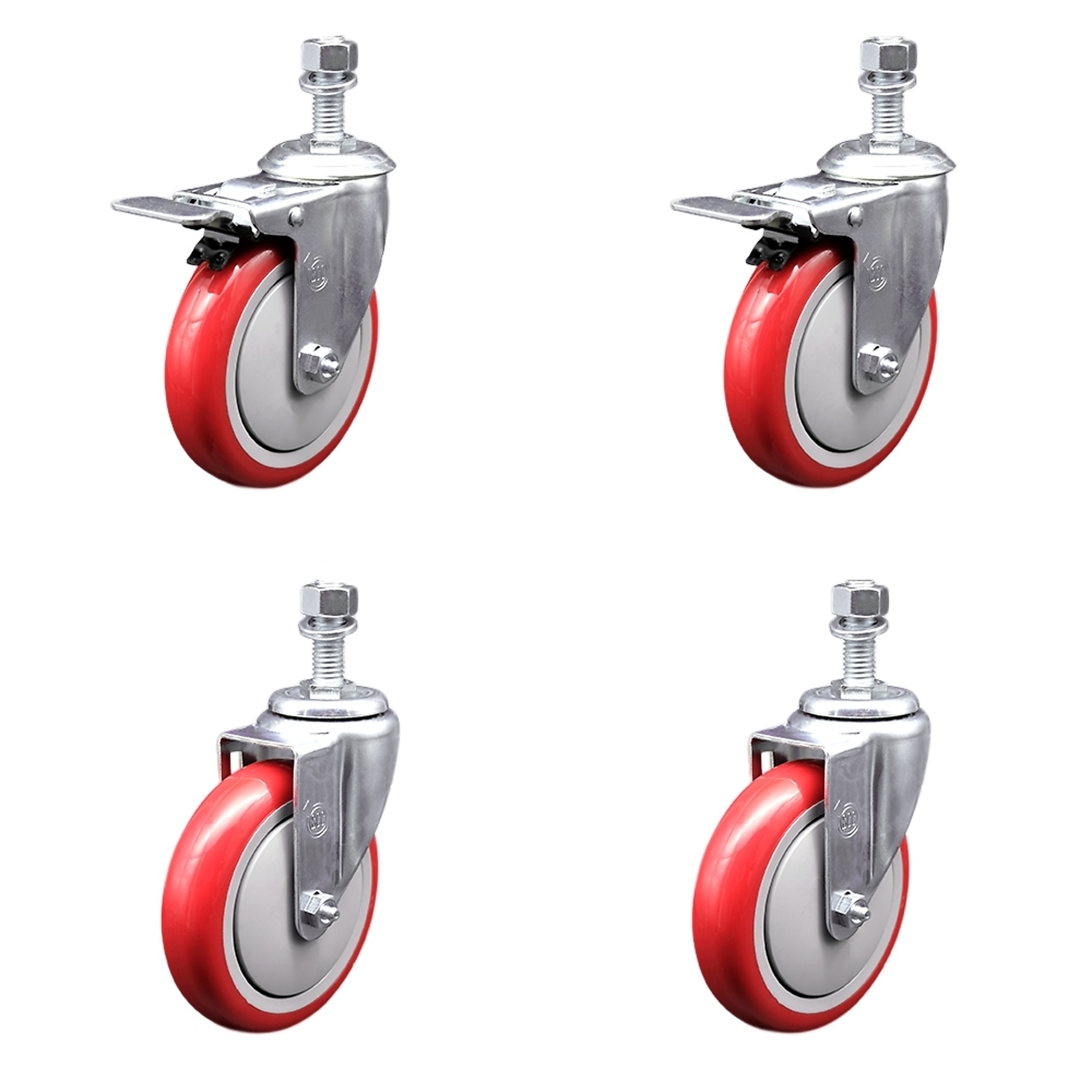 Service Caster, 5Inch x 1 1/4Inch Stem Casters, Wheel Diameter 5 in, Caster Type Swivel, Package (qty.) 4, Model SSTSTTL20S514-PPUB-RED-121315-2-S-2