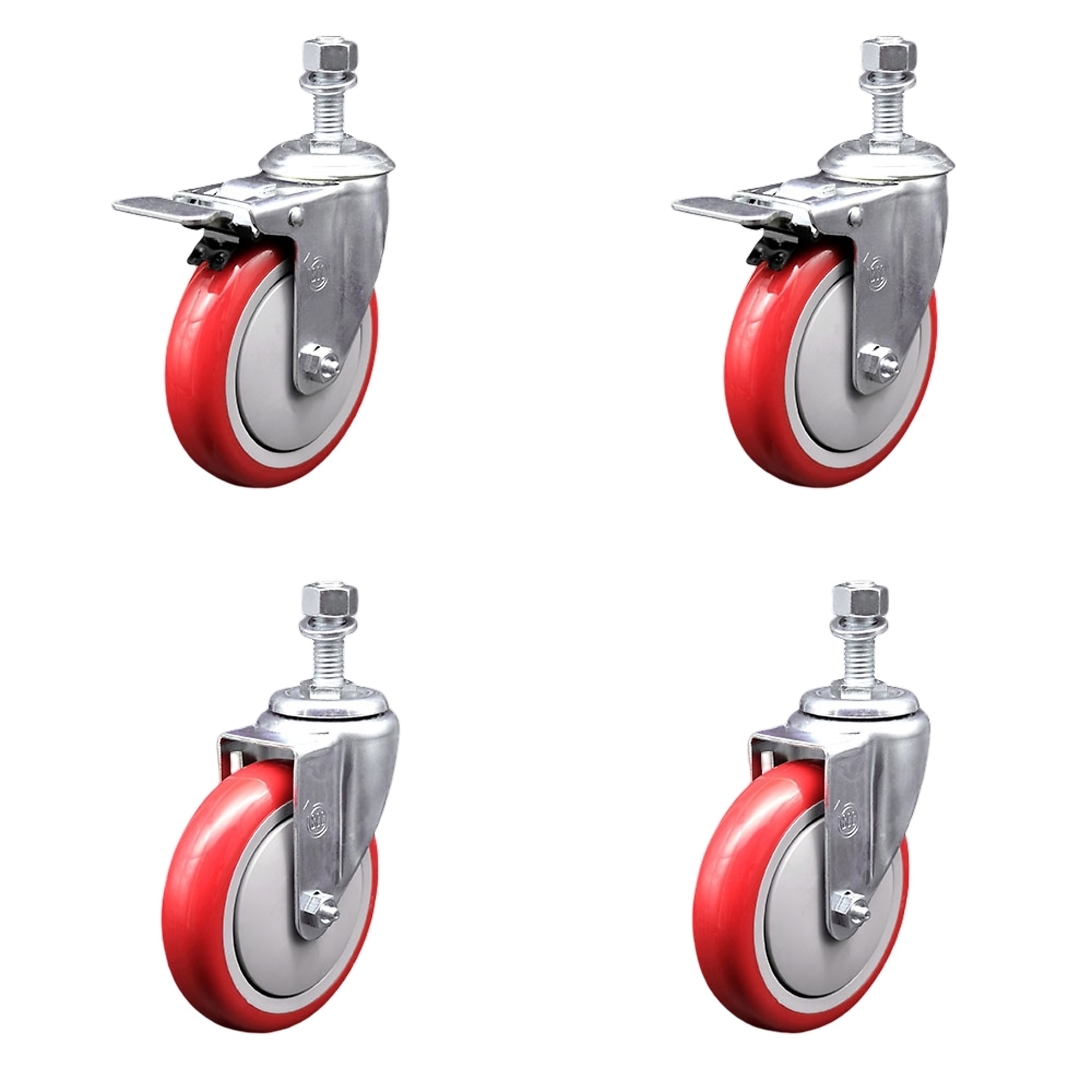 Service Caster, 5Inch x 1 1/4Inch Stem Casters, Wheel Diameter 5 in, Caster Type Swivel, Package (qty.) 4, Model SCC-TSTTL20S514-PPUB-RED-121315-2-S2