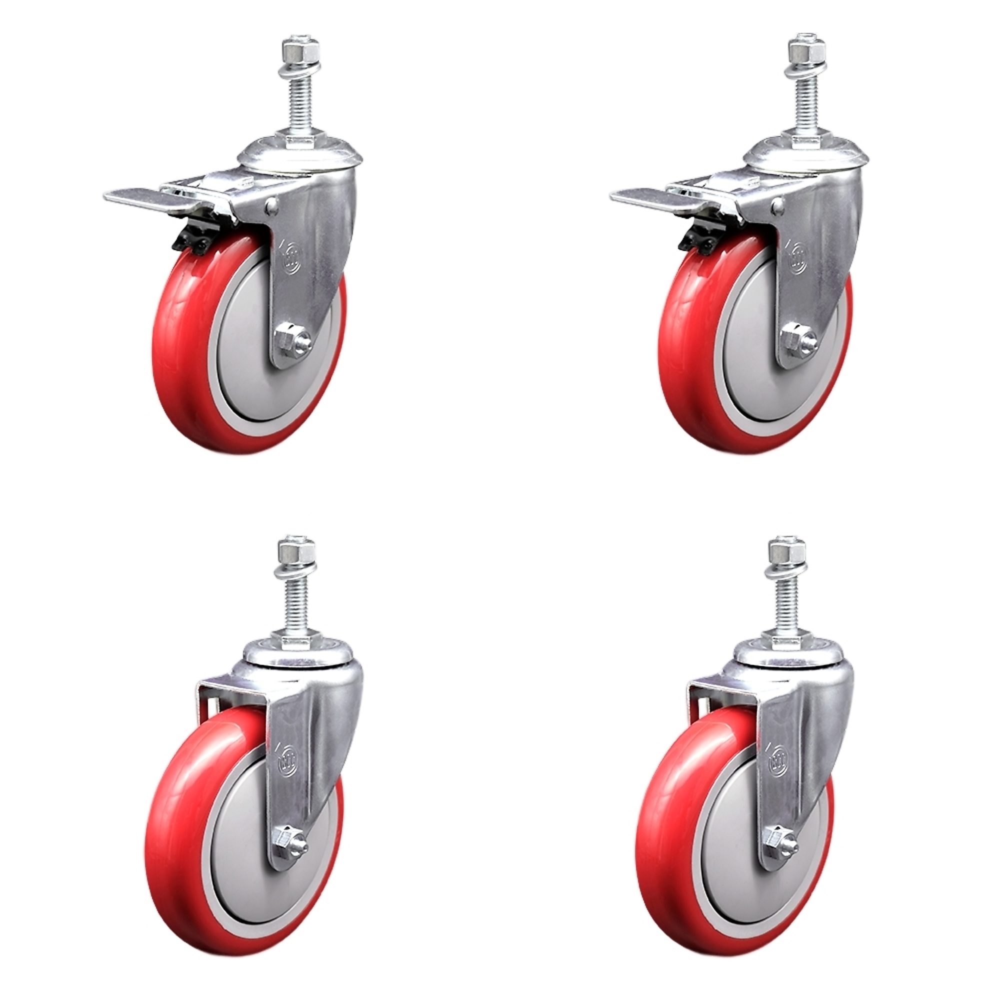 Service Caster, 5Inch x 1 1/4Inch Stem Casters, Wheel Diameter 5 in, Caster Type Swivel, Package (qty.) 4, Model SCC-TSTTL20S514-PPUB-RED-381615-2-S2