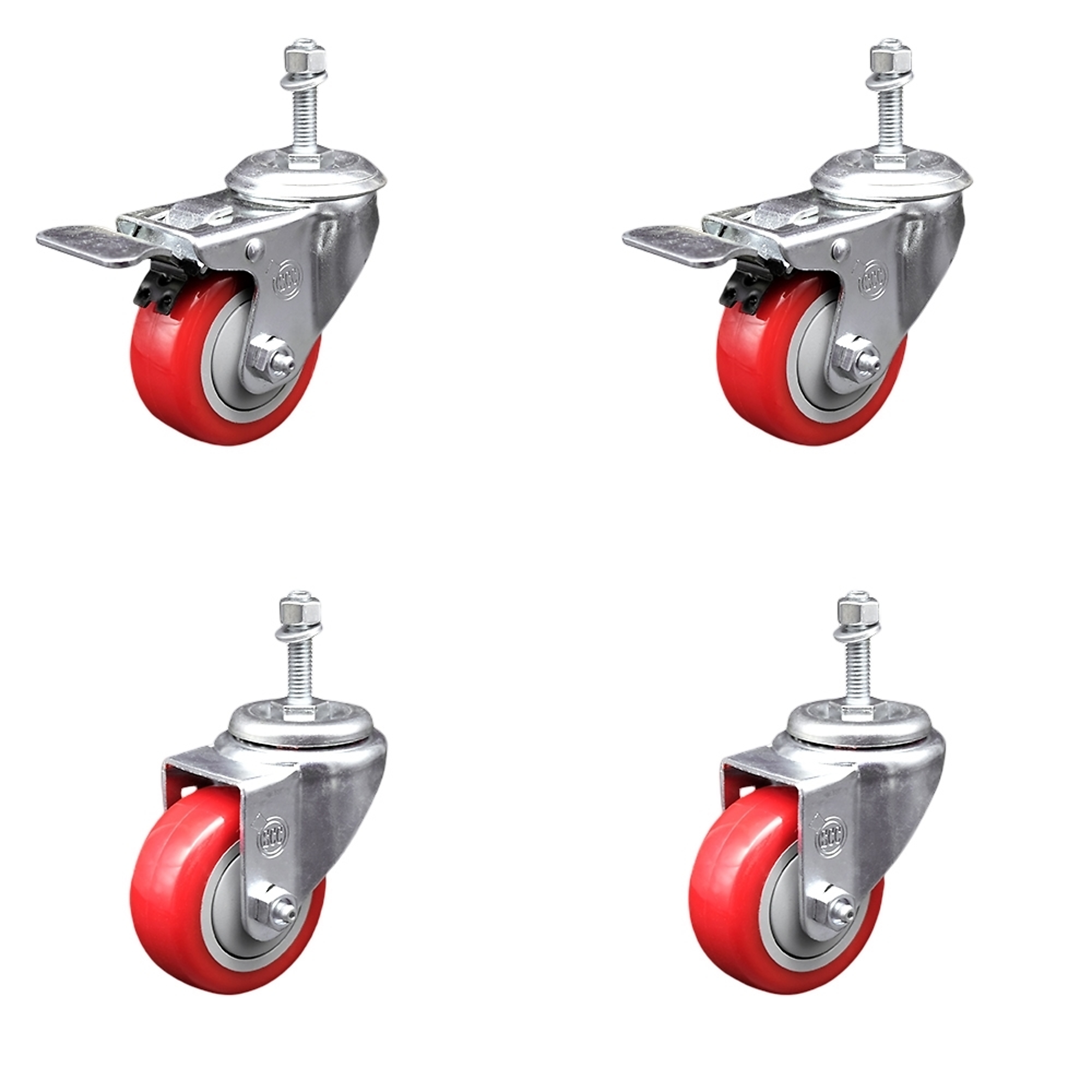 Service Caster, 3 1/2Inch x 1 1/4Inch Stem Casters, Wheel Diameter 3.5 in, Caster Type Swivel, Package (qty.) 4, Model SCC-TSTTL20S3514-PPUB-RED-