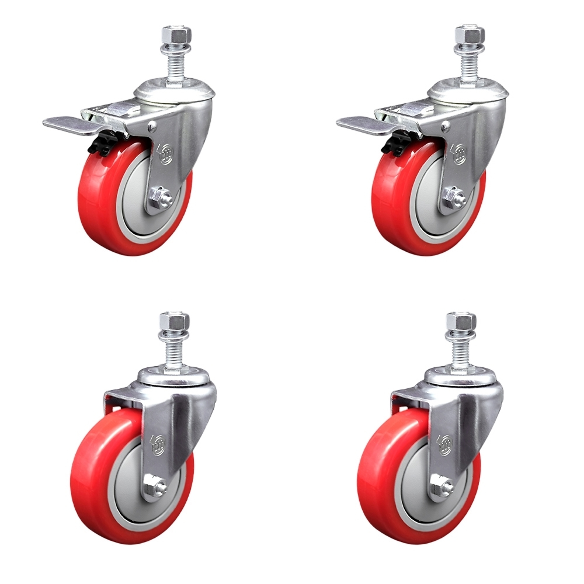 Service Caster, 4Inch x 1 1/4Inch Stem Casters, Wheel Diameter 4 in, Caster Type Swivel, Package (qty.) 4, Model SCC-TSTTL20S414-PPUB-RED-121315-2-S2