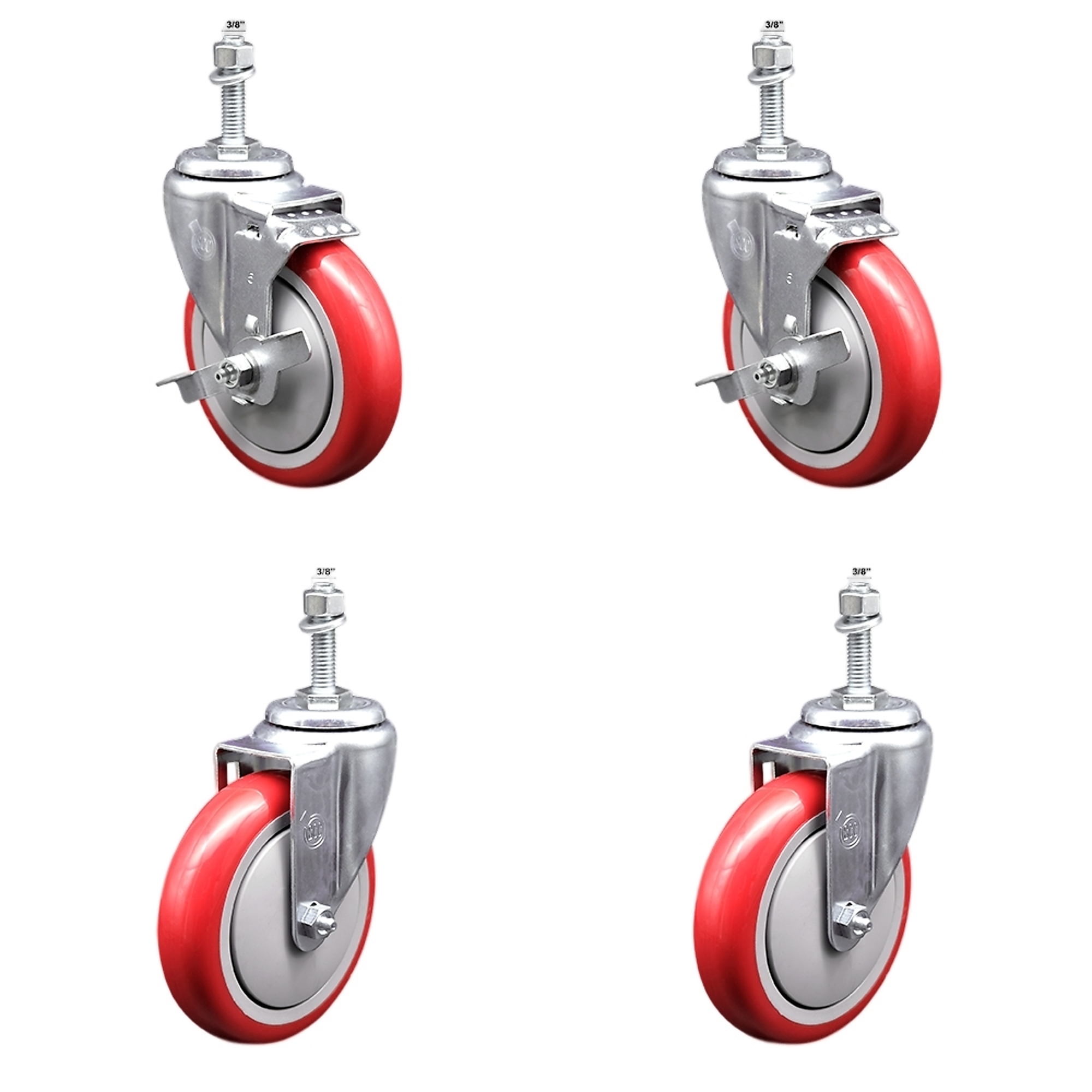 Service Caster, 5Inch x 1 1/4Inch Stem Casters, Wheel Diameter 5 in, Caster Type Swivel, Package (qty.) 4, Model SSTS20S514-PPUB-RED-TLB-381615-2-S-2