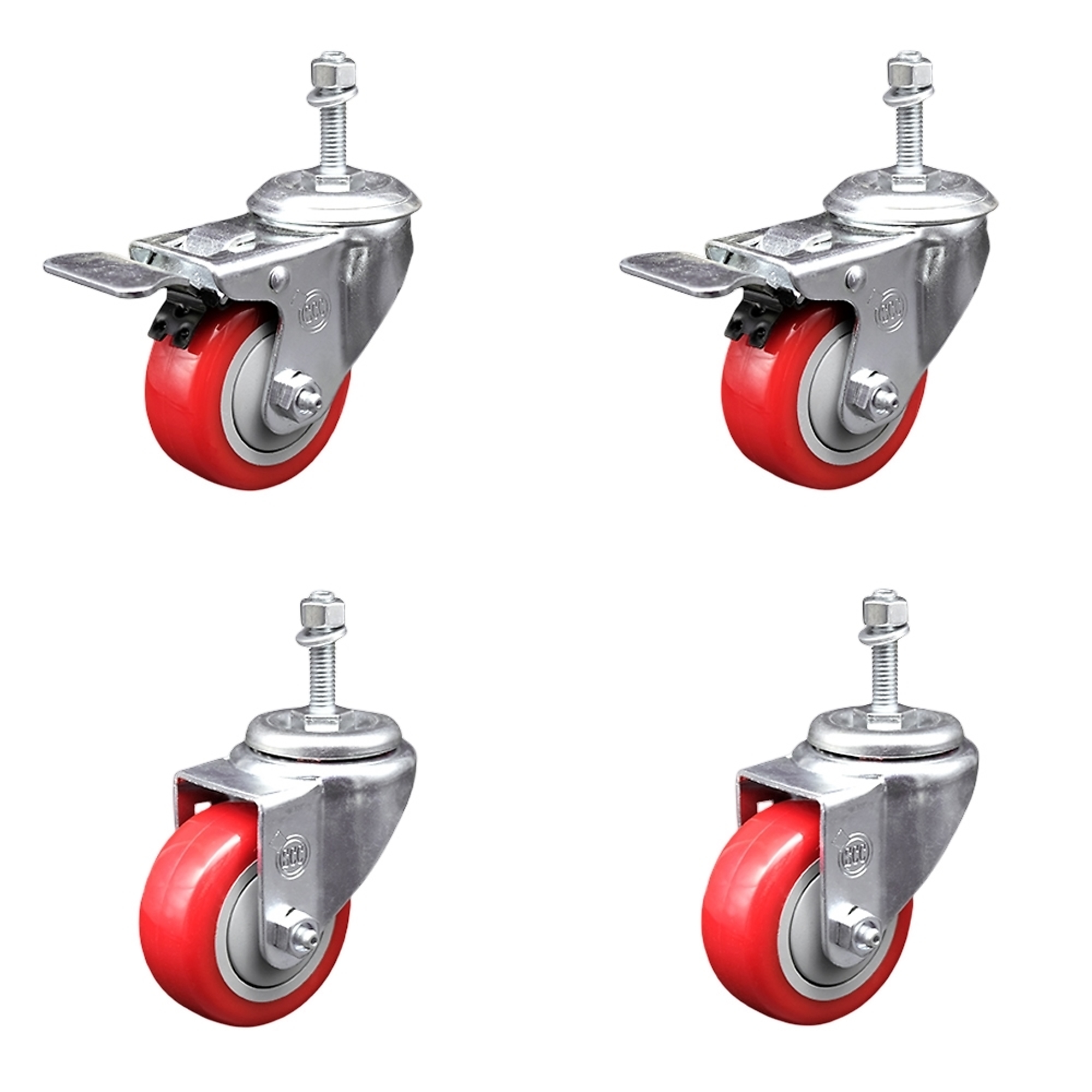 Service Caster, 3 1/2Inch x 1 1/4Inch Stem Casters, Wheel Diameter 3.5 in, Caster Type Swivel, Package (qty.) 4, Model SCC-TSTTL20S3514-PPUB-RED-M1015