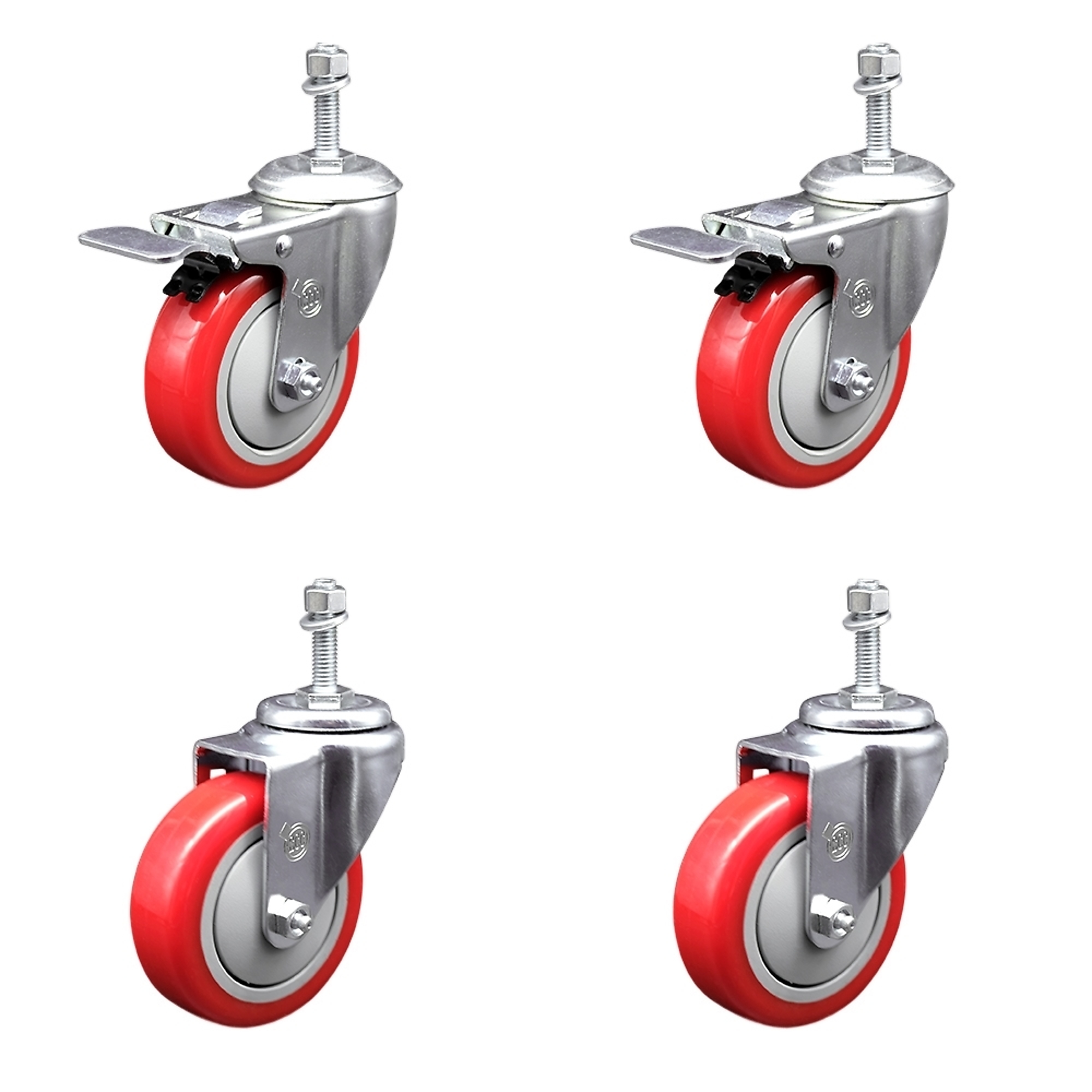 Service Caster, 4Inch x 1 1/4Inch Stem Casters, Wheel Diameter 4 in, Caster Type Swivel, Package (qty.) 4, Model SCC-SSTSTTL20S414-PPUB-RED-M1015-2S2