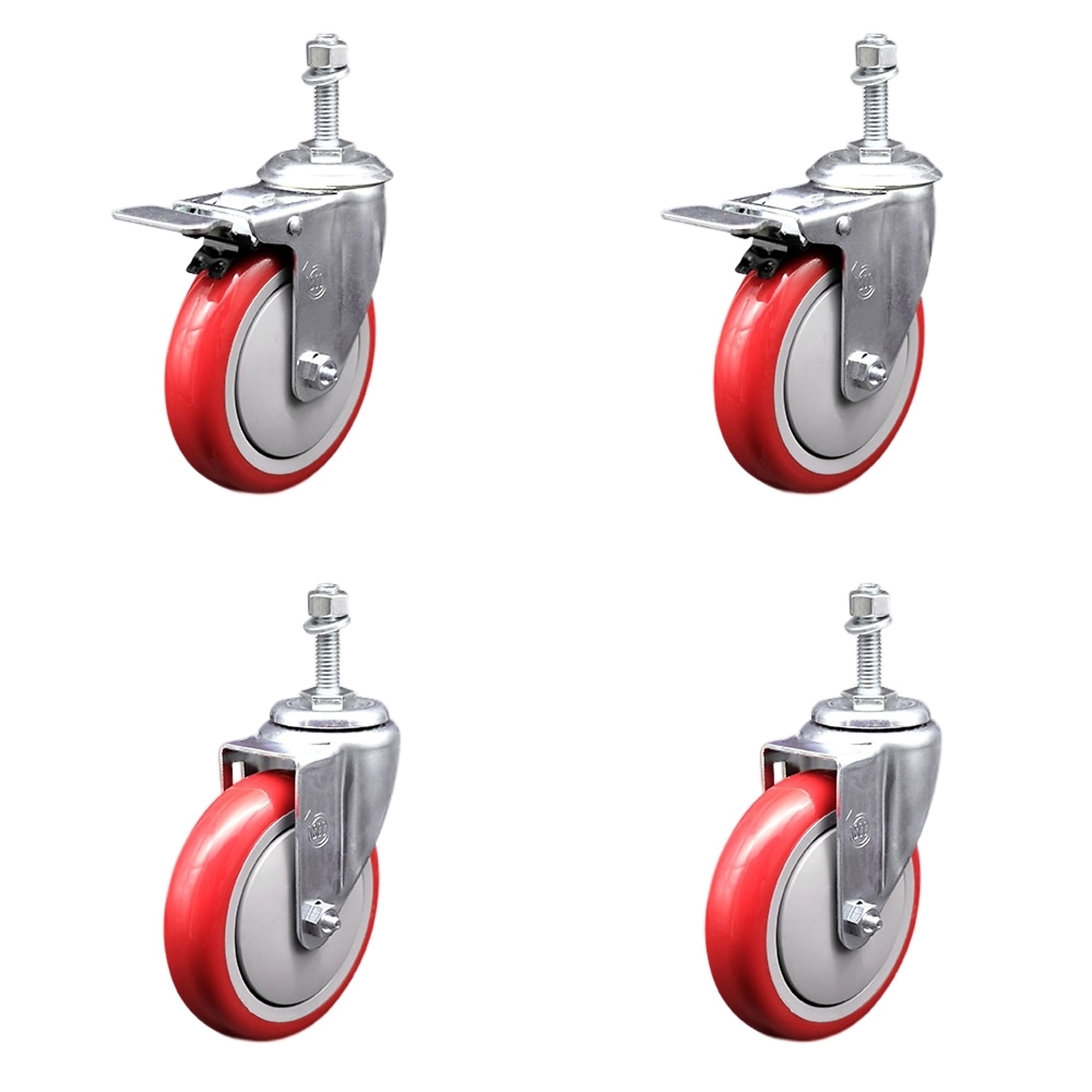 Service Caster, 5Inch x 1 1/4Inch Stem Casters, Wheel Diameter 5 in, Caster Type Swivel, Package (qty.) 4, Model SCC-TSTTL20S514-PPUB-RED-M1015-2-S-2