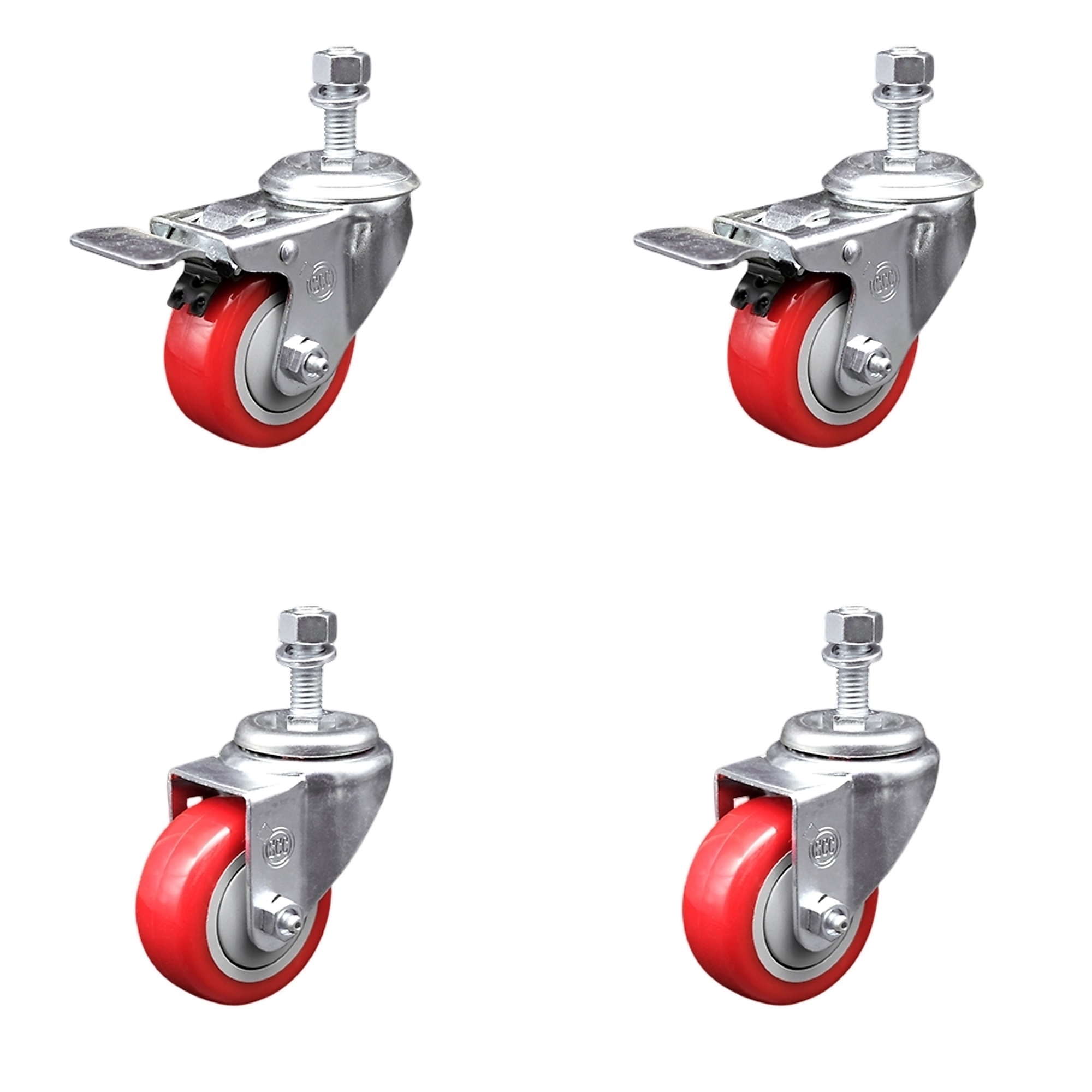 Service Caster, 3 1/2Inch x 1 1/4Inch Stem Casters, Wheel Diameter 3.5 in, Caster Type Swivel, Package (qty.) 4, Model SCC-TSTTL20S3514-PPUB-RED-M1215