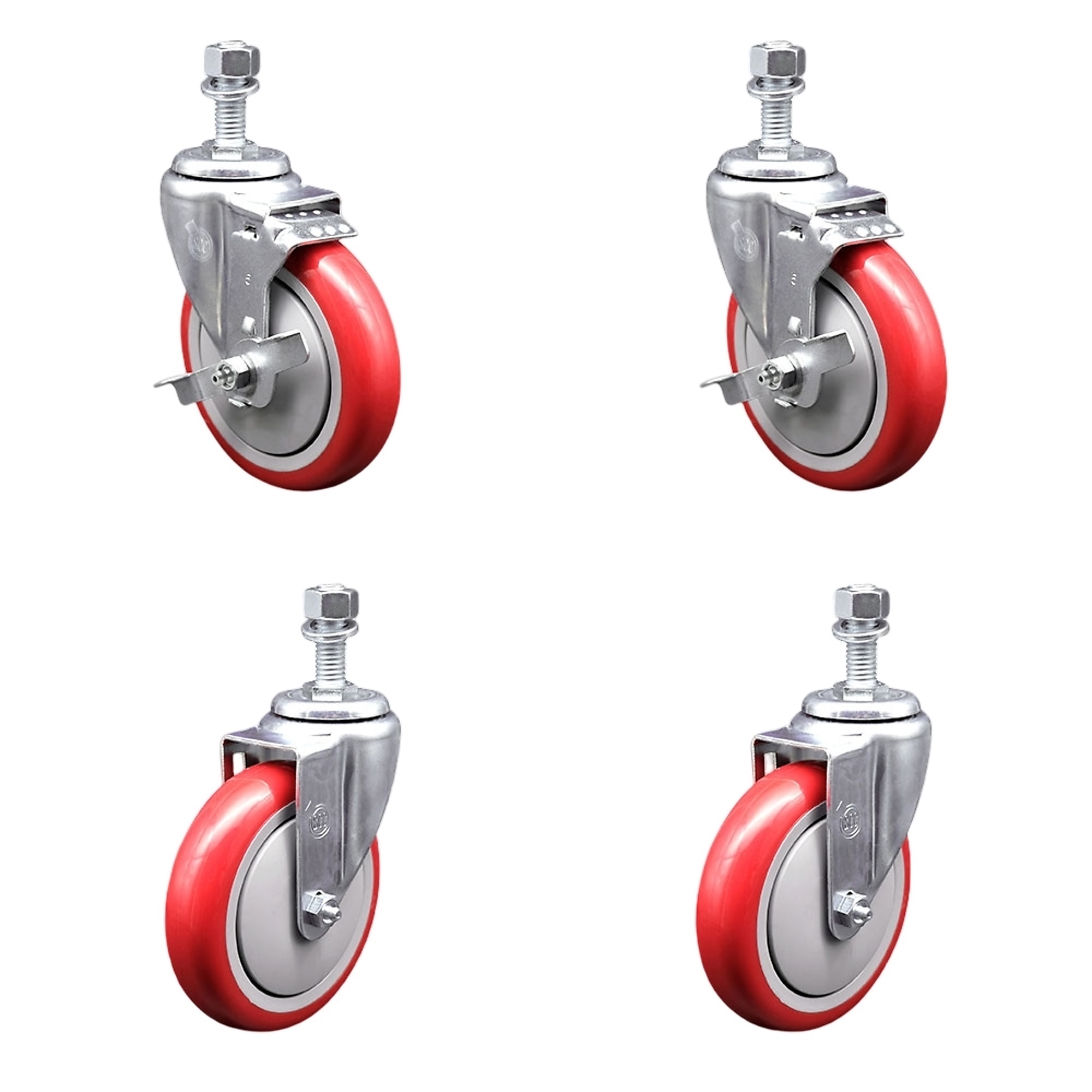 Service Caster, 5Inch x 1 1/4Inch Stem Casters, Wheel Diameter 5 in, Caster Type Swivel, Package (qty.) 4, Model SCC-TS20S514-PPUB-RED-TLB-M1215-2-S2