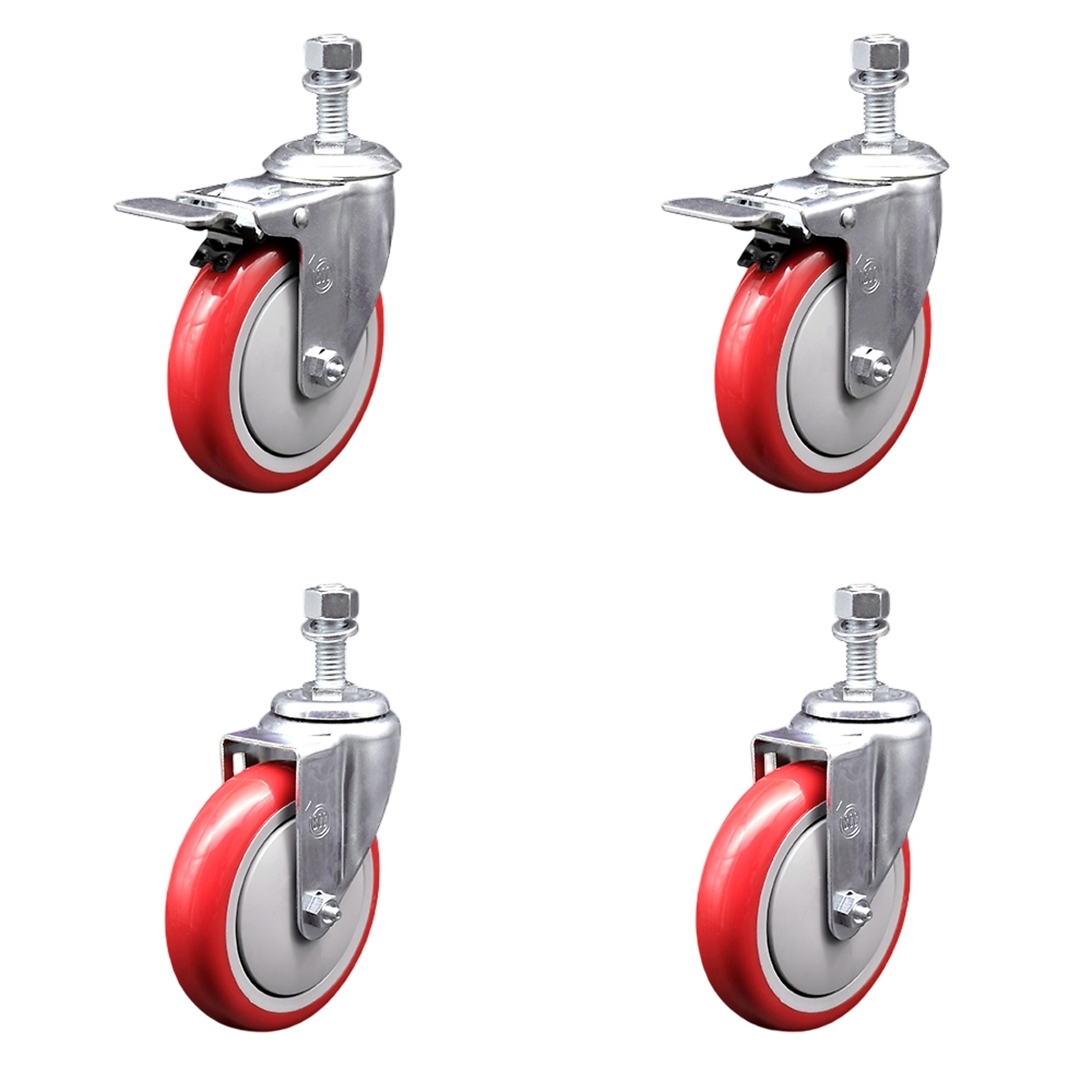 Service Caster, 5Inch x 1 1/4Inch Stem Casters, Wheel Diameter 5 in, Caster Type Swivel, Package (qty.) 4, Model SCC-TSTTL20S514-PPUB-RED-M1215-2-S-2