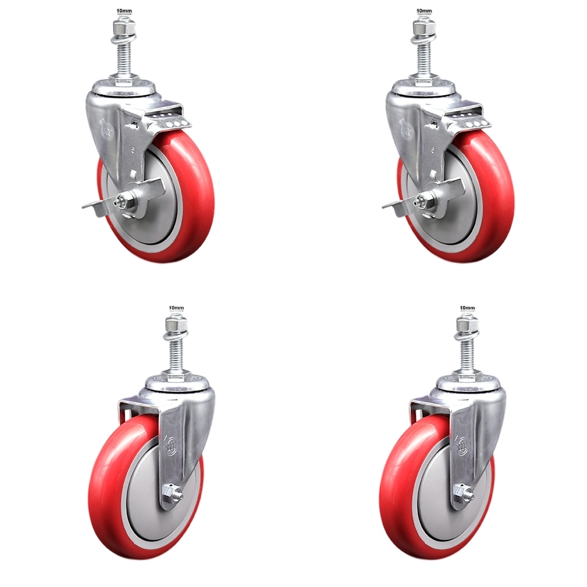 Service Caster, 5Inch x 1 1/4Inch Stem Casters, Wheel Diameter 5 in, Caster Type Swivel, Package (qty.) 4, Model SSTS20S514-PPUB-RED-TLB-M1015-2-S-2