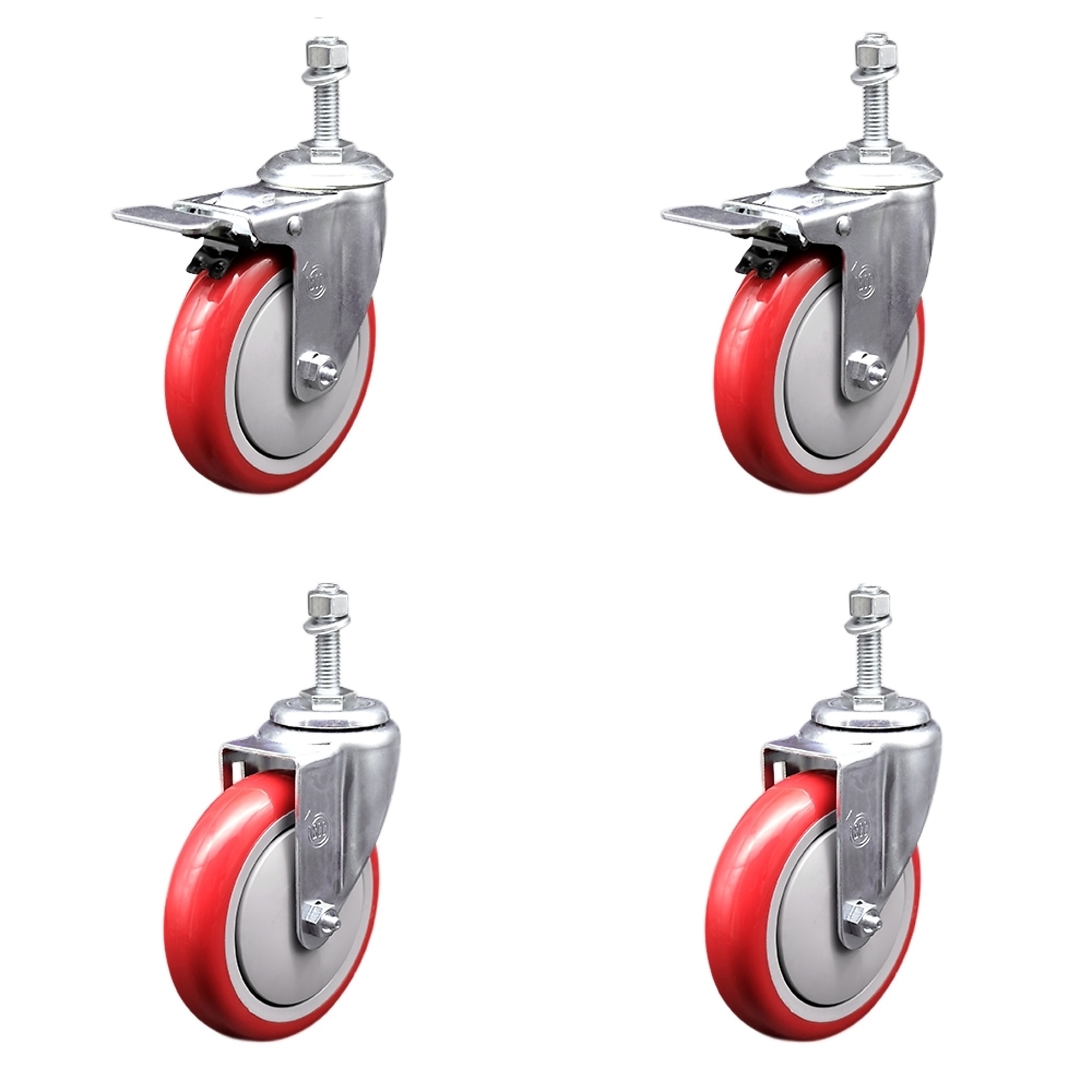 Service Caster, 5Inch x 1 1/4Inch Stem Casters, Wheel Diameter 5 in, Caster Type Swivel, Package (qty.) 4, Model SCC-SSTSTTL20S514-PPUB-RED-M1015-2S2