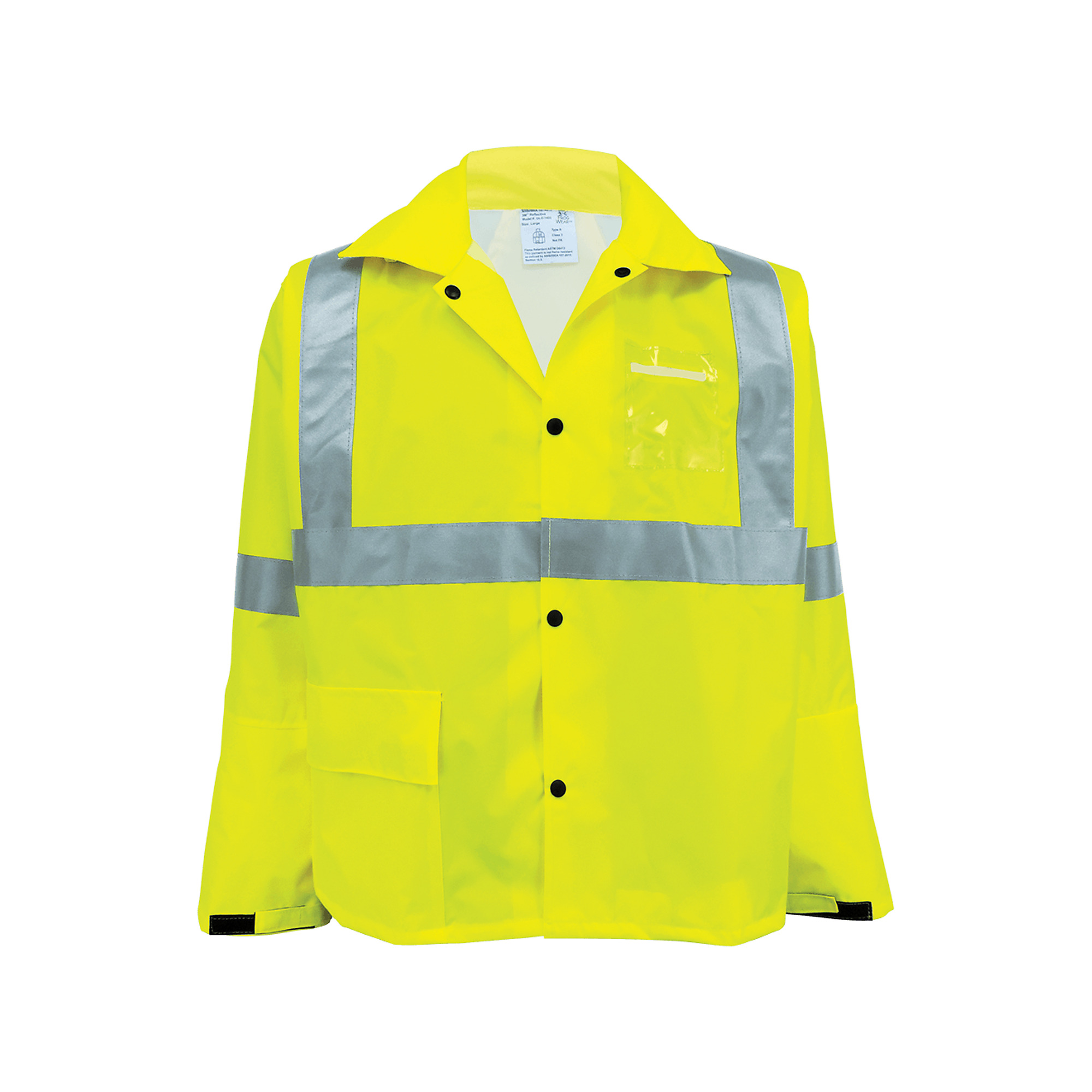 FrogWear, HV Yel/Grn, Class 3 Self-Extinguish, 1 Pocket, Rain Jacket, Size S, Color High-Visibility Yellow/Green, Model GLO-1400-S