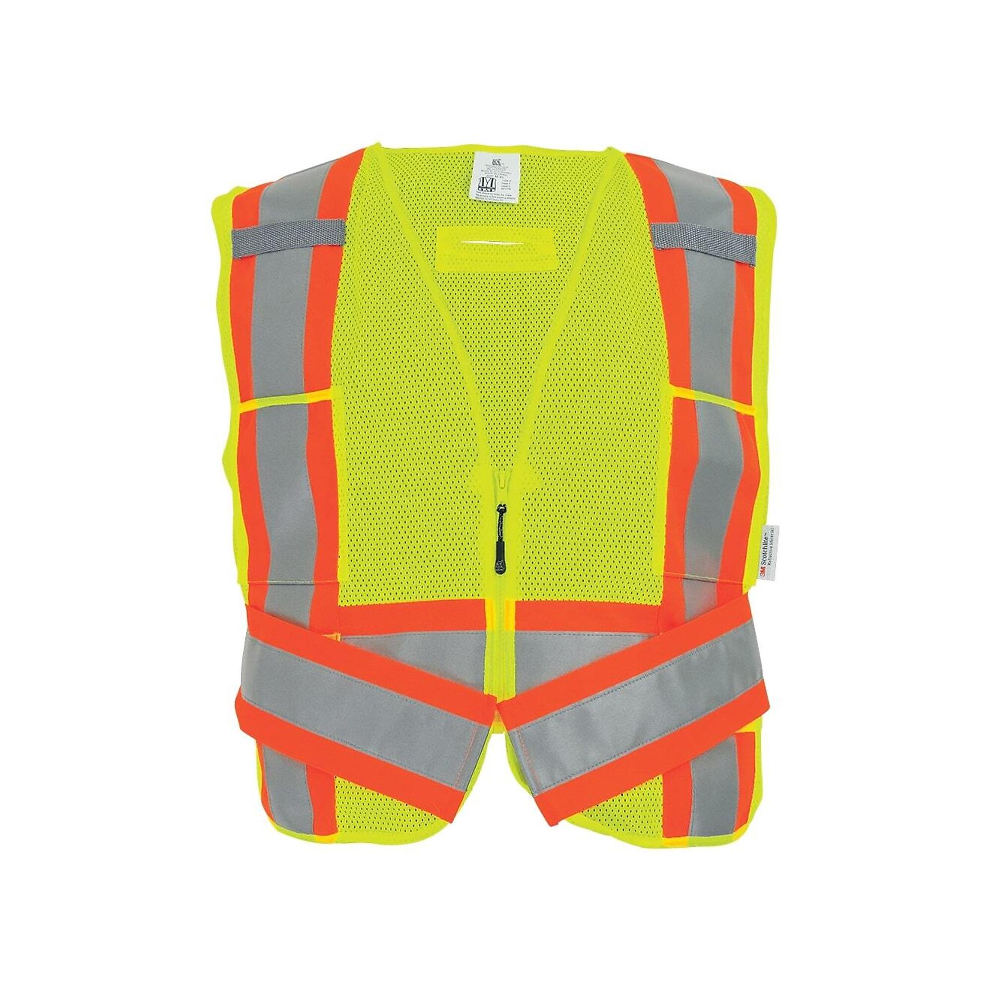 FrogWear, HV Yellow/Green Class 2 Adjustable, 6 Pocket, Mesh Vest, Size M, Color High-Visibility Yellow/Green, Model GLO-002ADJ-M-XL