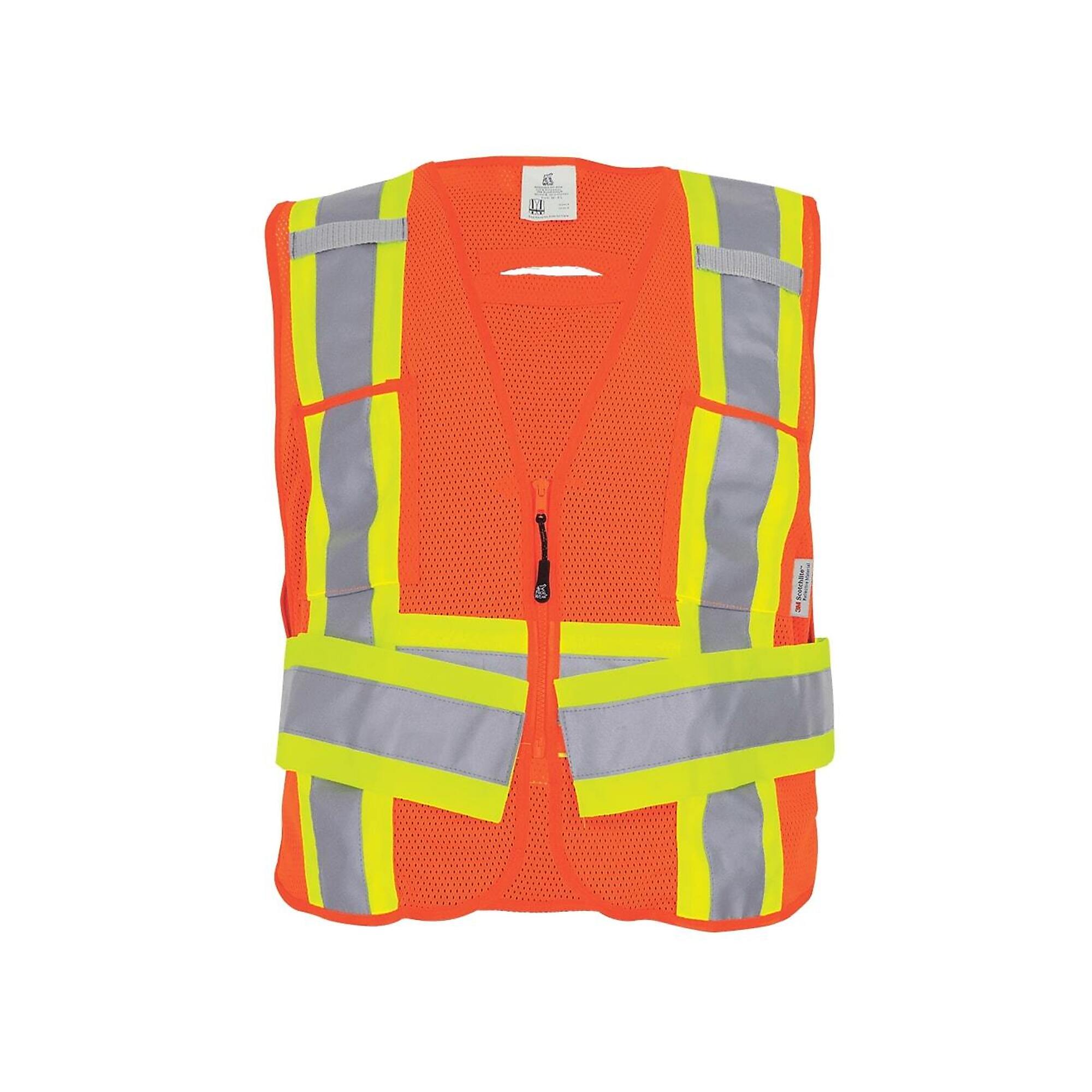 FrogWear, HV Orange Class 2 Adjustable, 6 Pocket, Mesh Vest, Size M, Color High-Visibility Orange, Model GLO-005ADJ-M-XL