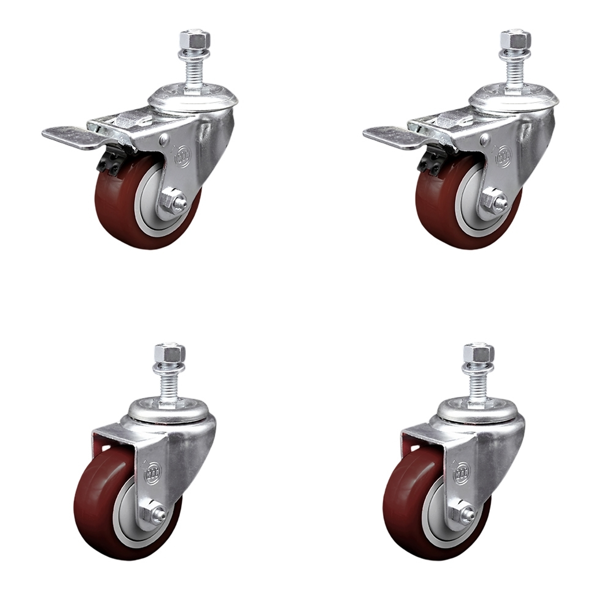 Service Caster, 3Inch x 1 1/4Inch Stem Casters, Wheel Diameter 3 in, Caster Type Swivel, Package (qty.) 4, Model SCC-TSTTL20S314-PPUB-MRN-121315-2-S2