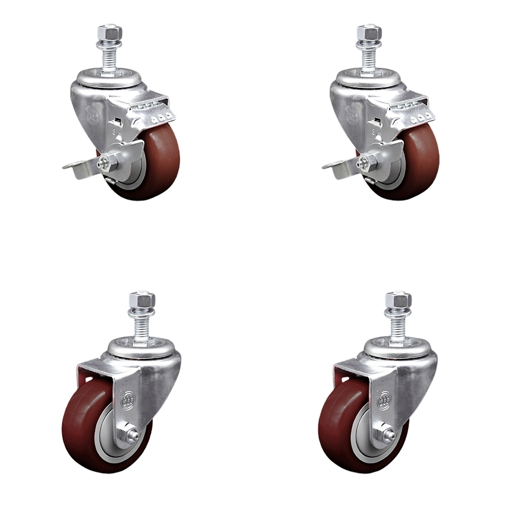 Service Caster, 3 1/2Inch x 1 1/4Inch Stem Casters, Wheel Diameter 3.5 in, Caster Type Swivel, Package (qty.) 4, Model TS20S3514-PPUB-MRN-TLB-121315-2