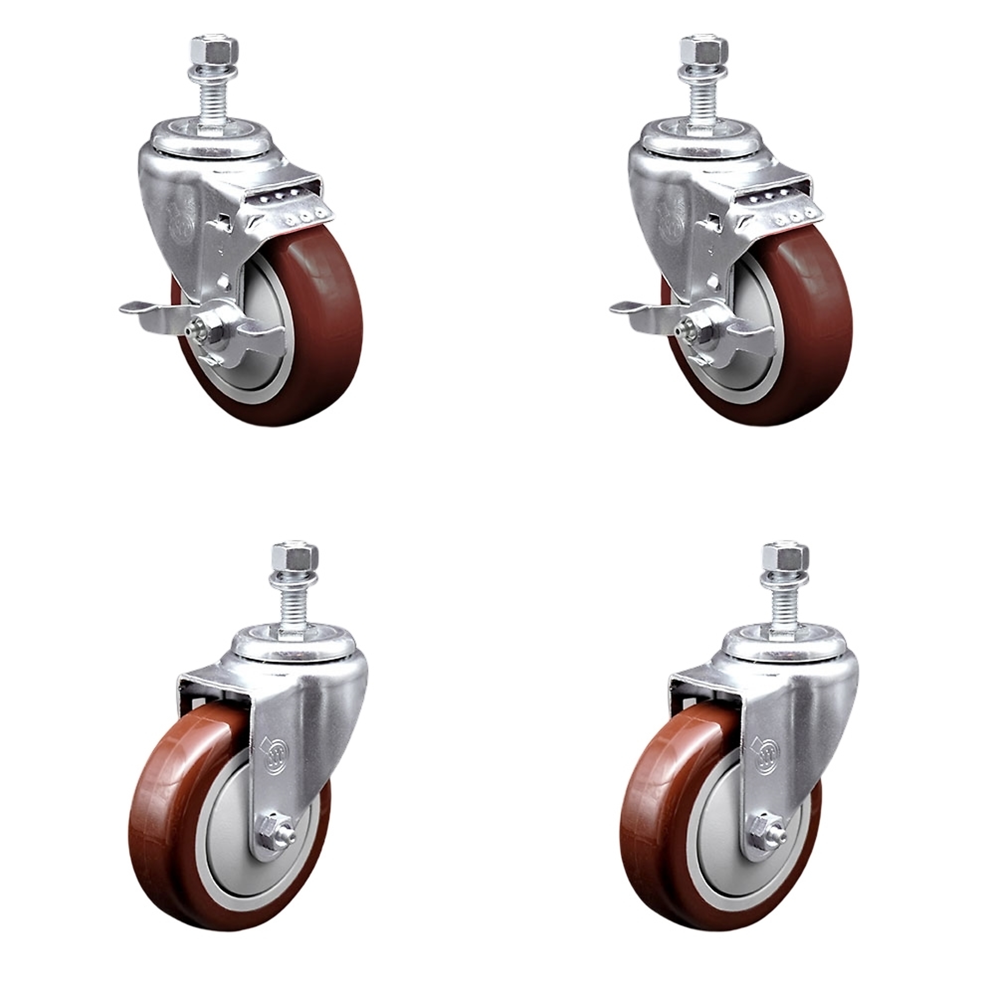 Service Caster, 4Inch x 1 1/4Inch Stem Casters, Wheel Diameter 4 in, Caster Type Swivel, Package (qty.) 4, Model SCC-TS20S414-PPUB-MRN-TLB-121315-2S2