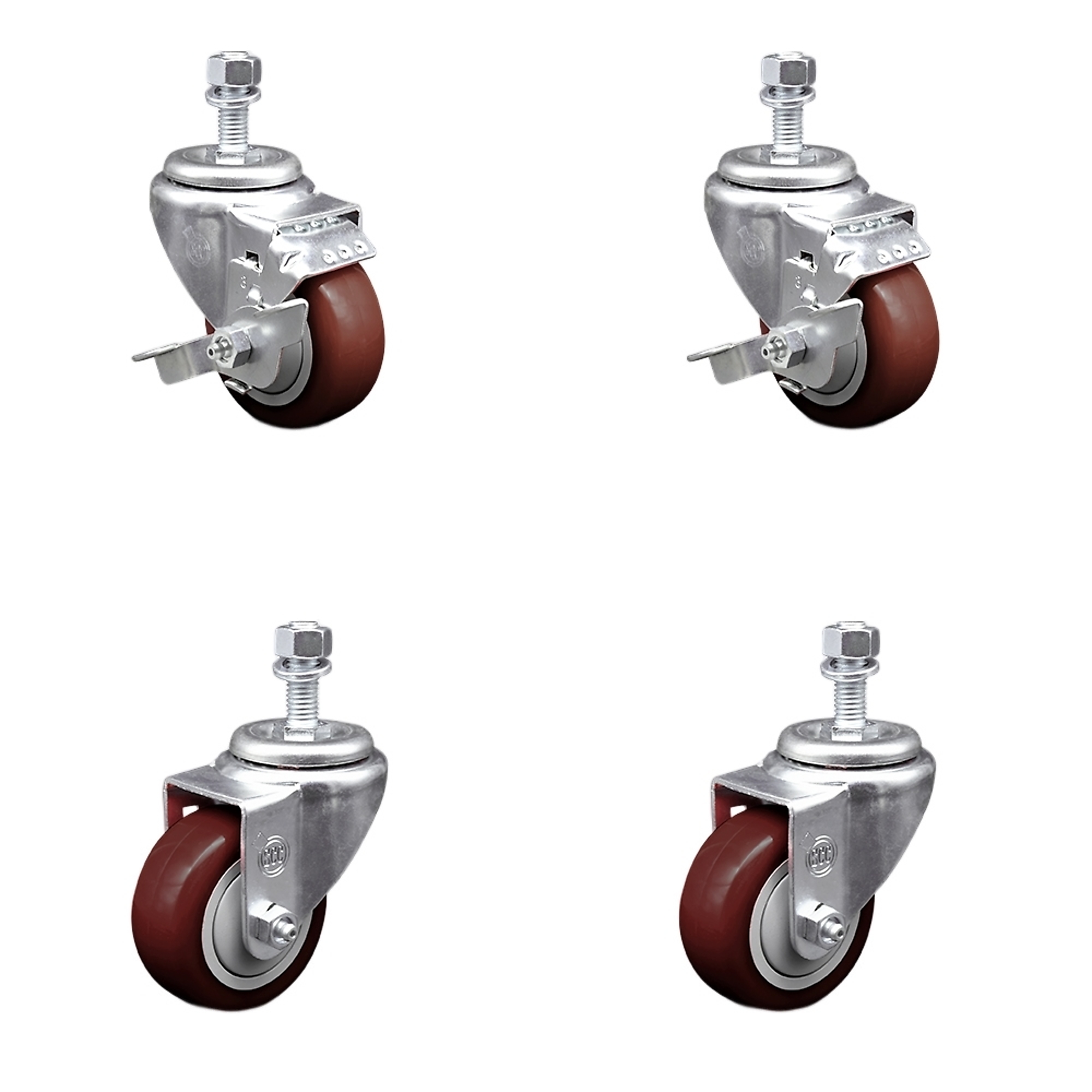 Service Caster, 3 1/2Inch x 1 1/4Inch Stem Casters, Wheel Diameter 3.5 in, Caster Type Swivel, Package (qty.) 4, Model SSTS20S3514-PPUB-MRN-TLB-121315