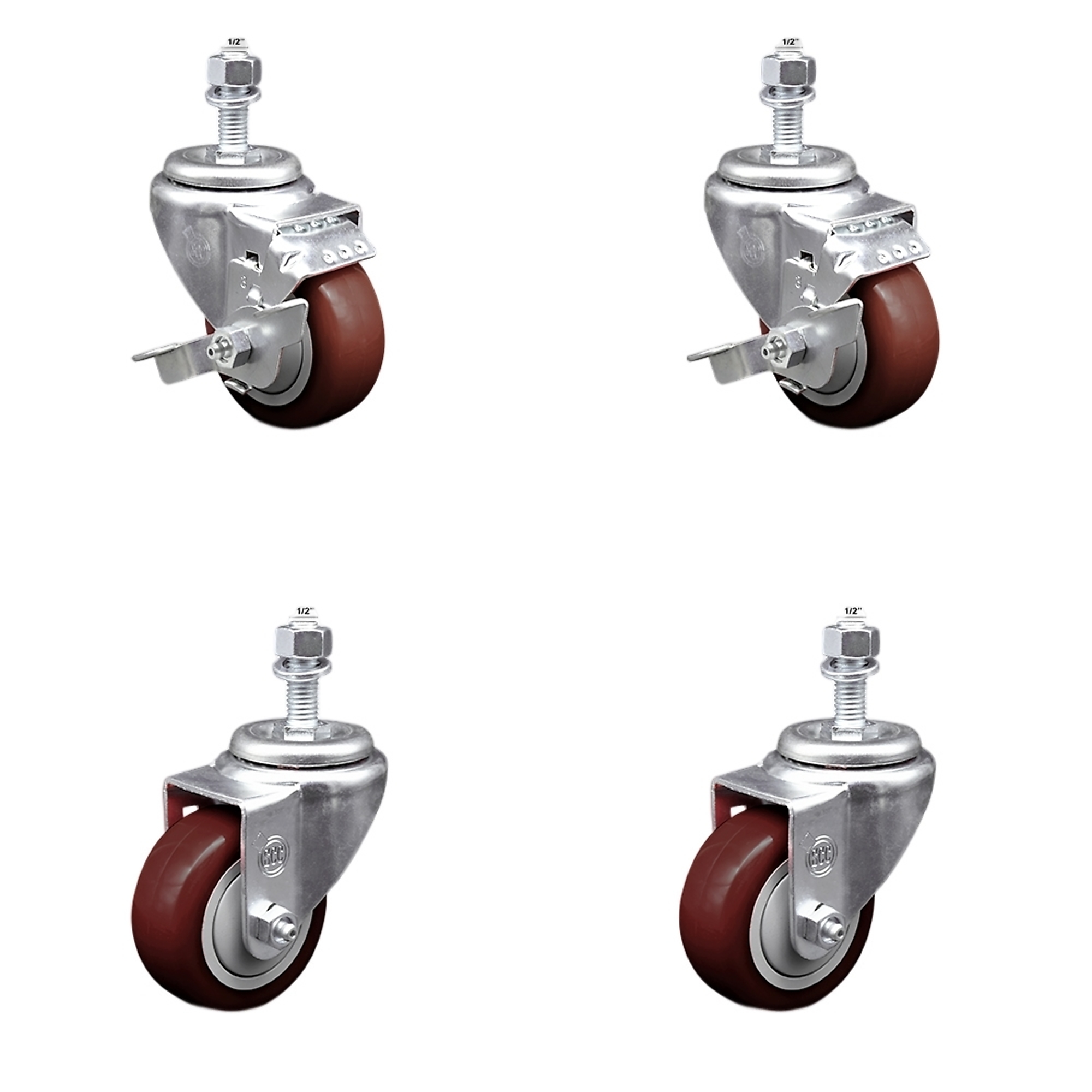 Service Caster, 3Inch x 1 1/4Inch Stem Casters, Wheel Diameter 3 in, Caster Type Swivel, Package (qty.) 4, Model SSTS20S314-PPUB-MRN-TLB-121315-2-S-2