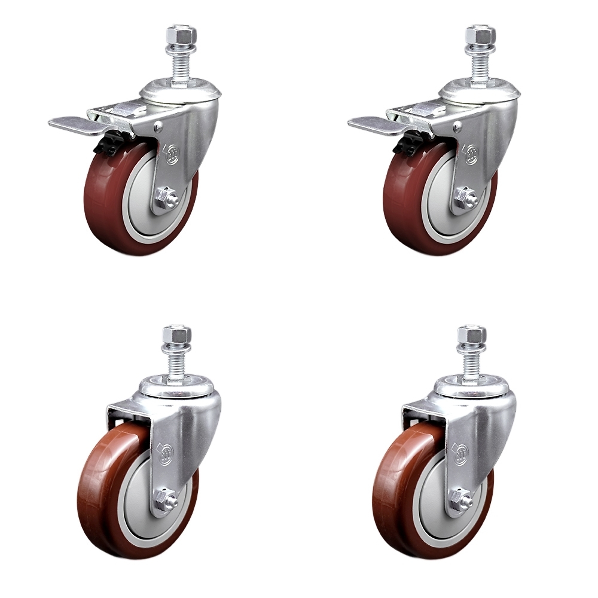 Service Caster, 4Inch x 1 1/4Inch Stem Casters, Wheel Diameter 4 in, Caster Type Swivel, Package (qty.) 4, Model SSTSTTL20S414-PPUB-MRN-121315-2-S-2