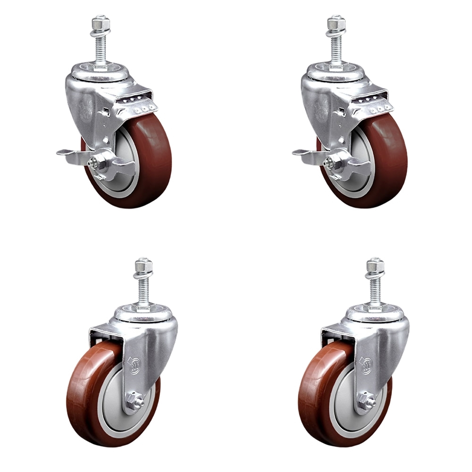 Service Caster, 4Inch x 1 1/4Inch Stem Casters, Wheel Diameter 4 in, Caster Type Swivel, Package (qty.) 4, Model SCC-TS20S414-PPUB-MRN-TLB-381615-2S2