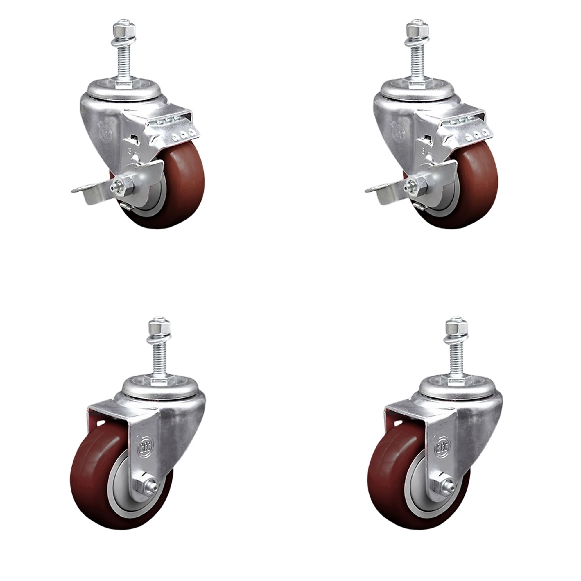 Service Caster, 3 1/2Inch x 1 1/4Inch Stem Casters, Wheel Diameter 3.5 in, Caster Type Swivel, Package (qty.) 4, Model TS20S3514-PPUB-MRN-TLB-381615-2