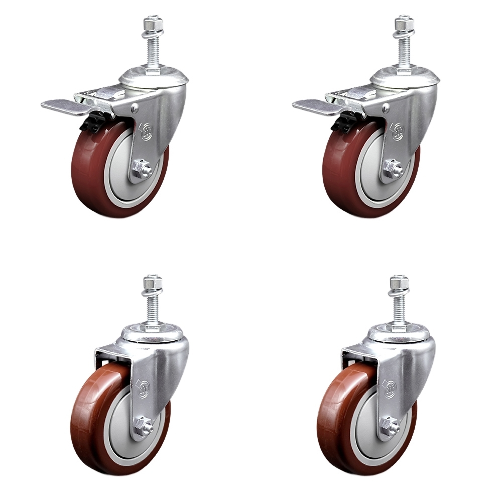 Service Caster, 4Inch x 1 1/4Inch Stem Casters, Wheel Diameter 4 in, Caster Type Swivel, Package (qty.) 4, Model SCC-TSTTL20S414-PPUB-MRN-381615-2-S2