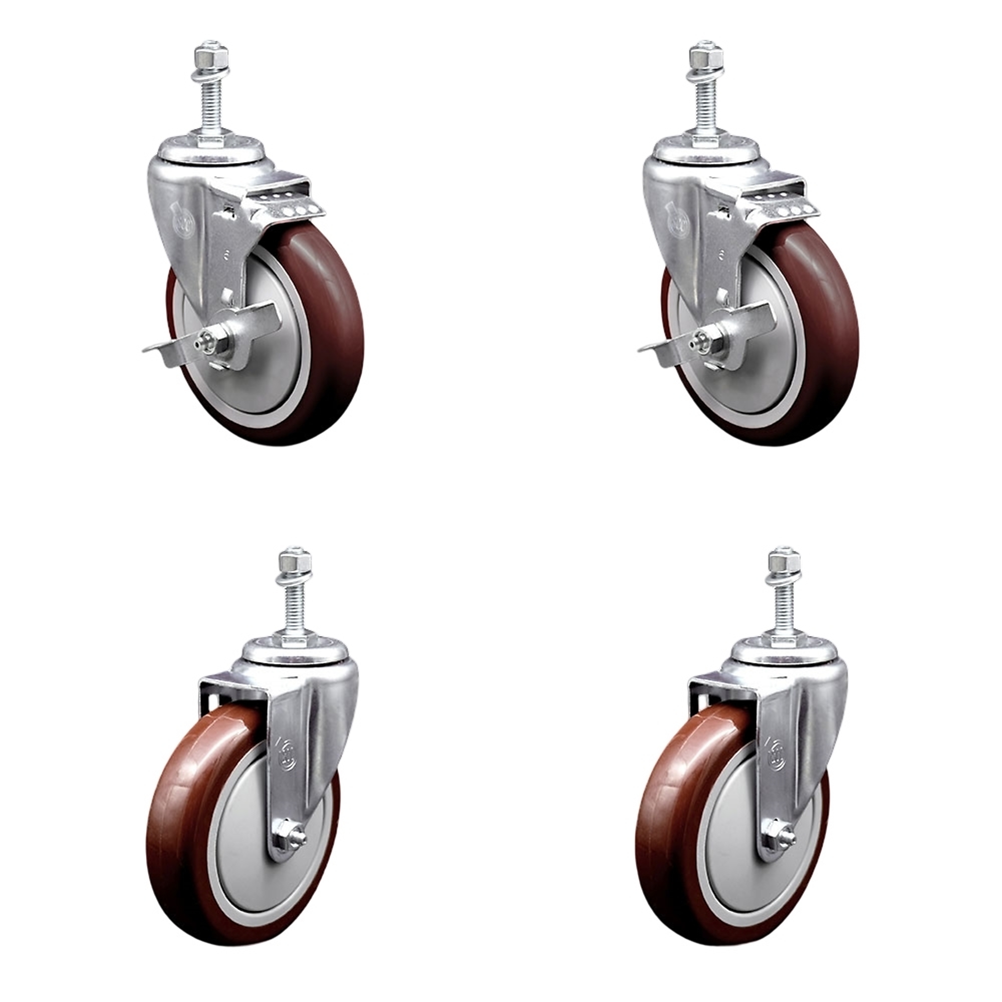 Service Caster, 5Inch x 1 1/4Inch Stem Casters, Wheel Diameter 5 in, Caster Type Swivel, Package (qty.) 4, Model SCC-TS20S514-PPUB-MRN-TLB-381615-2S2