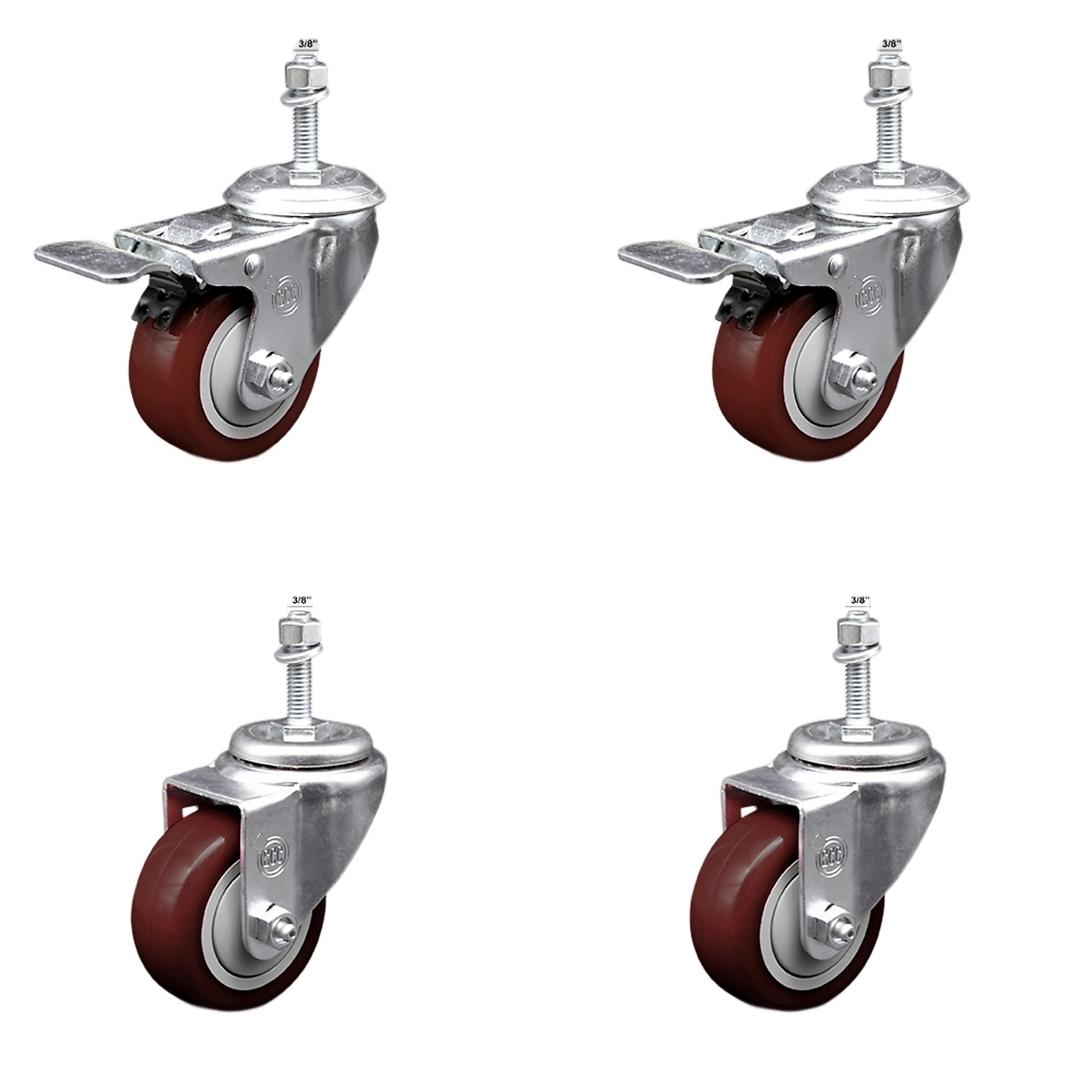 Service Caster, 3Inch x 1 1/4Inch Stem Casters, Wheel Diameter 3 in, Caster Type Swivel, Package (qty.) 4, Model SSTSTTL20S314-PPUB-MRN-381615-2-S-2