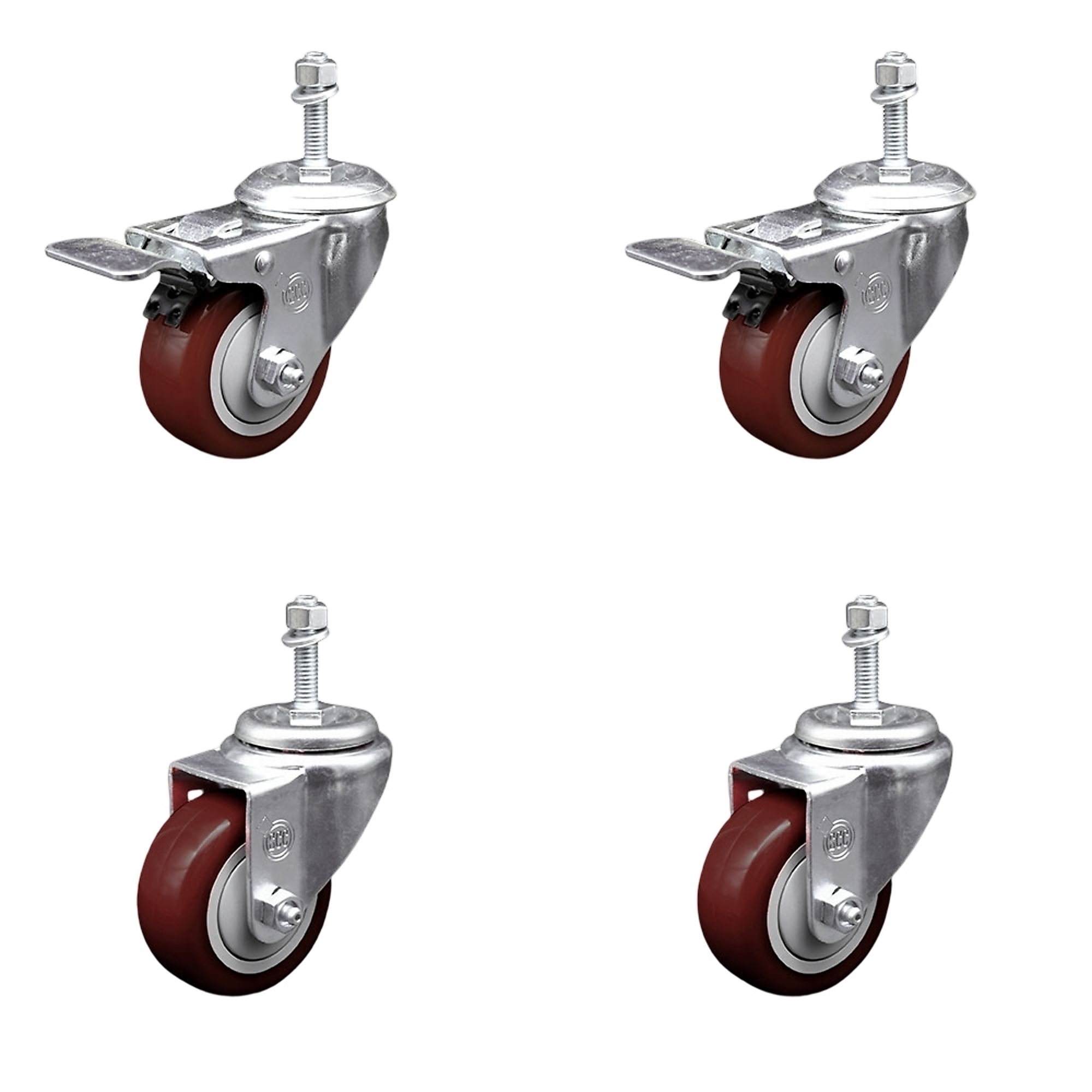 Service Caster, 3Inch x 1 1/4Inch Stem Casters, Wheel Diameter 3 in, Caster Type Swivel, Package (qty.) 4, Model SCC-TSTTL20S314-PPUB-MRN-M1015-2-S-2