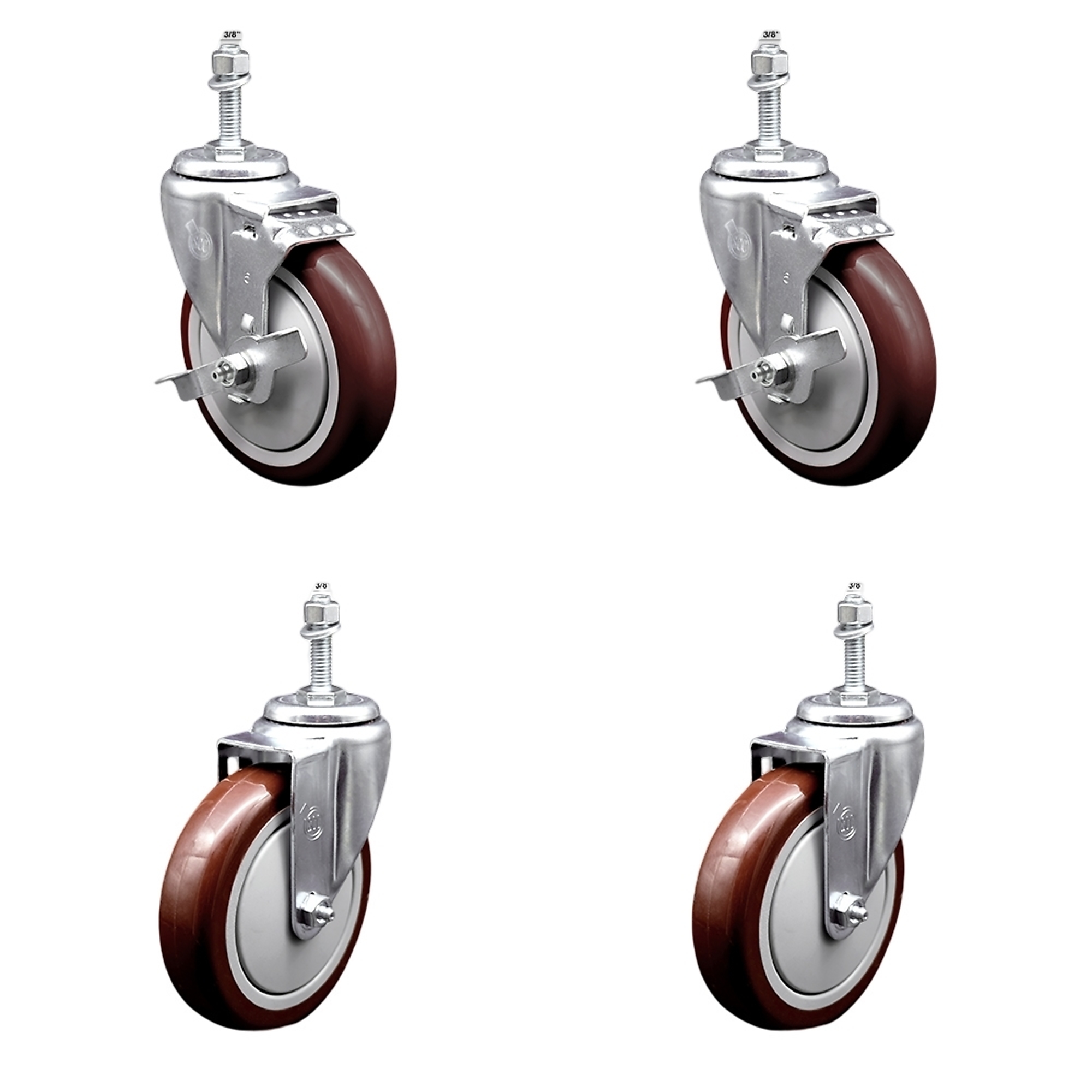 Service Caster, 5Inch x 1 1/4Inch Stem Casters, Wheel Diameter 5 in, Caster Type Swivel, Package (qty.) 4, Model SSTS20S514-PPUB-MRN-TLB-381615-2-S-2