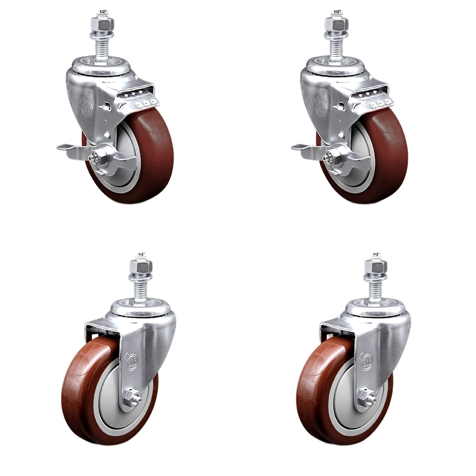 Service Caster, 4Inch x 1 1/4Inch Stem Casters, Wheel Diameter 4 in, Caster Type Swivel, Package (qty.) 4, Model SSTS20S414-PPUB-MRN-TLB-121315-2-S-2