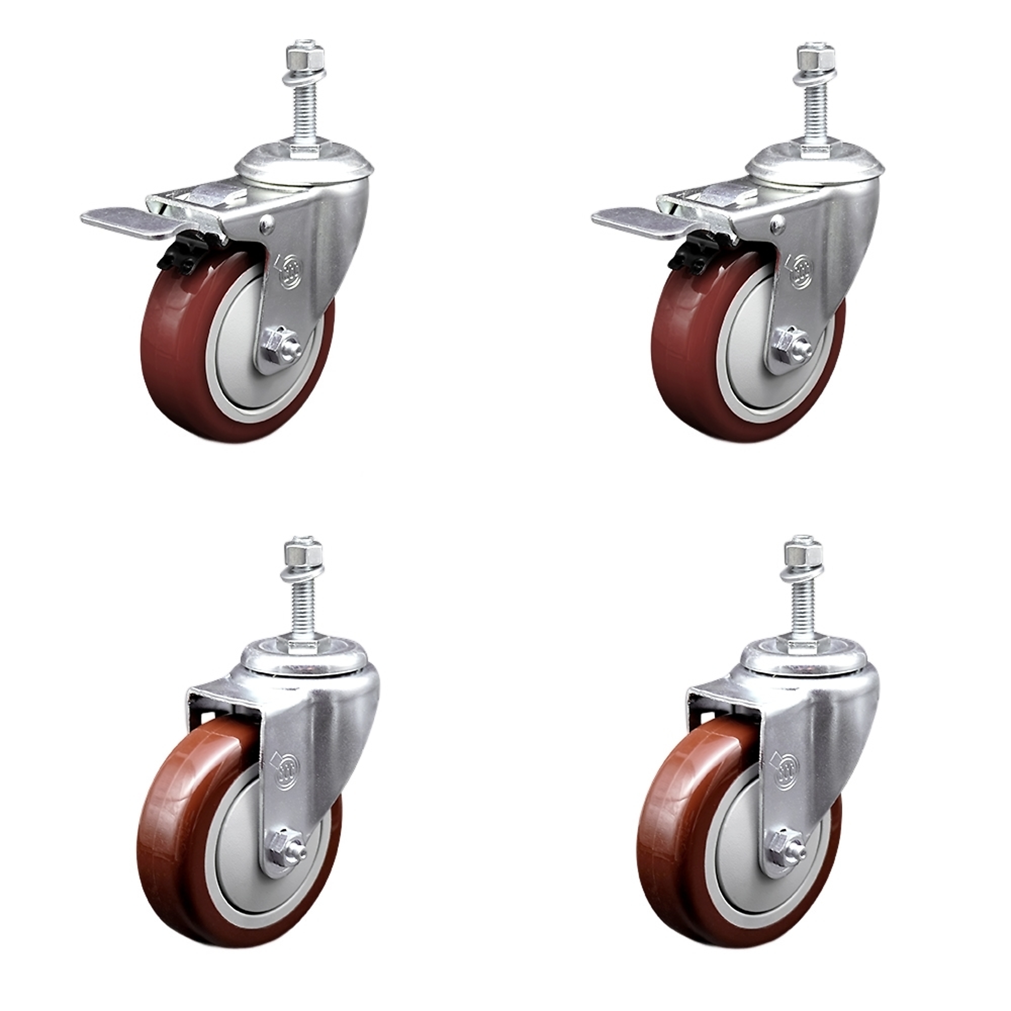 Service Caster, 4Inch x 1 1/4Inch Stem Casters, Wheel Diameter 4 in, Caster Type Swivel, Package (qty.) 4, Model SCC-TSTTL20S414-PPUB-MRN-M1015-2-S-2