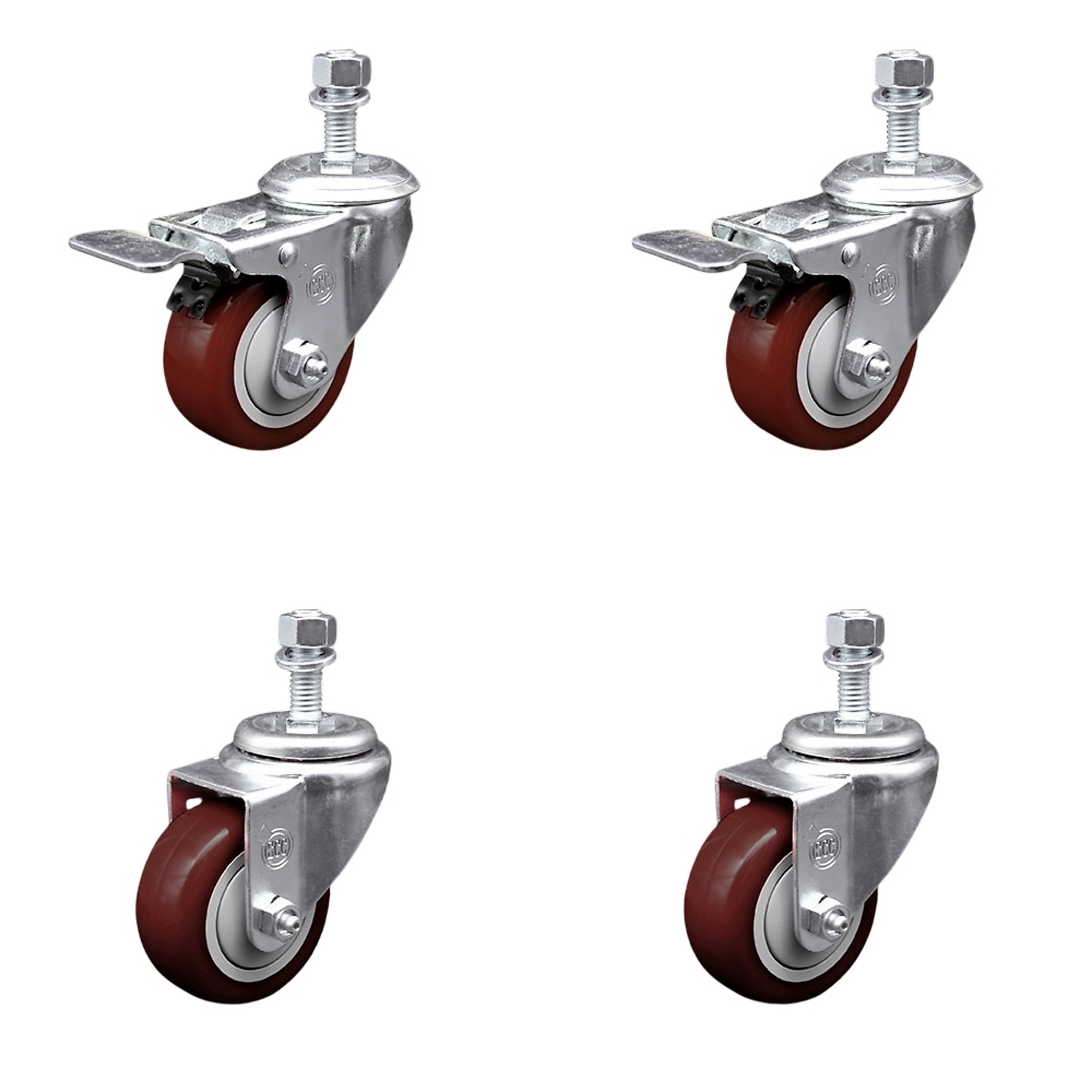 Service Caster, 3Inch x 1 1/4Inch Stem Casters, Wheel Diameter 3 in, Caster Type Swivel, Package (qty.) 4, Model SCC-TSTTL20S314-PPUB-MRN-M1215-2-S-2