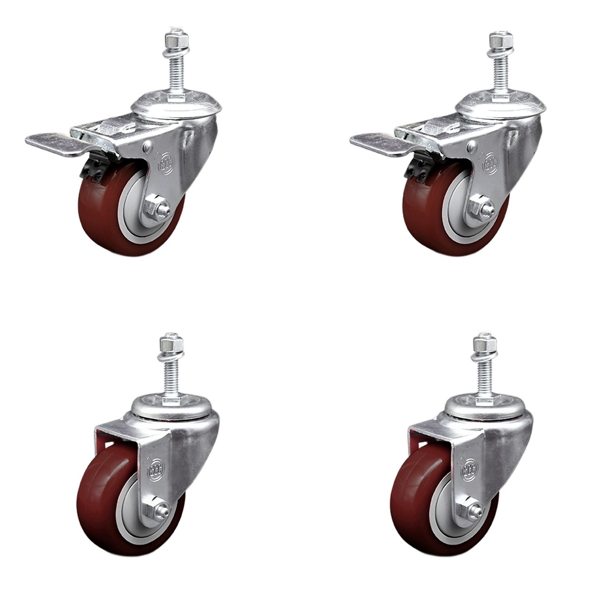 Service Caster, 3 1/2Inch x 1 1/4Inch Stem Casters, Wheel Diameter 3.5 in, Caster Type Swivel, Package (qty.) 4, Model SSTSTTL20S3514-PPUB-MRN-M1015-2