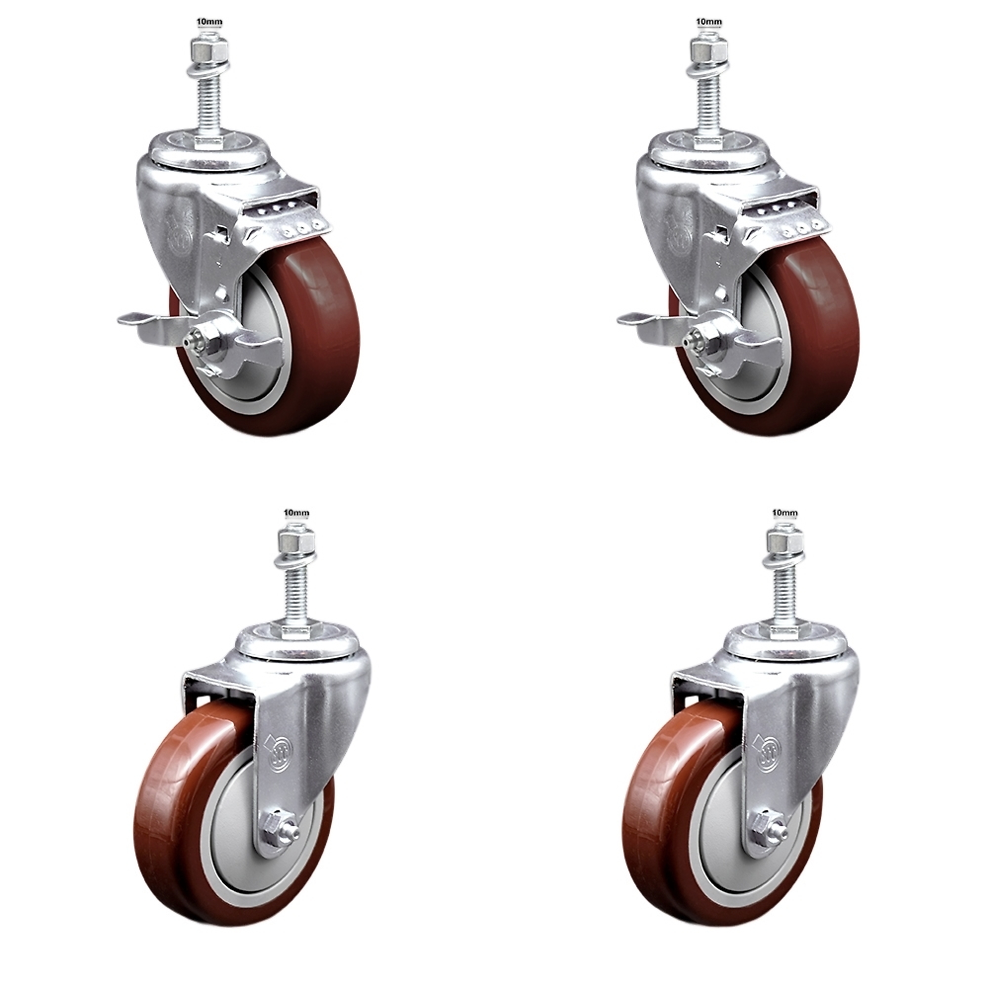 Service Caster, 4Inch x 1 1/4Inch Stem Casters, Wheel Diameter 4 in, Caster Type Swivel, Package (qty.) 4, Model SSTS20S414-PPUB-MRN-TLB-M1015-2-S-2