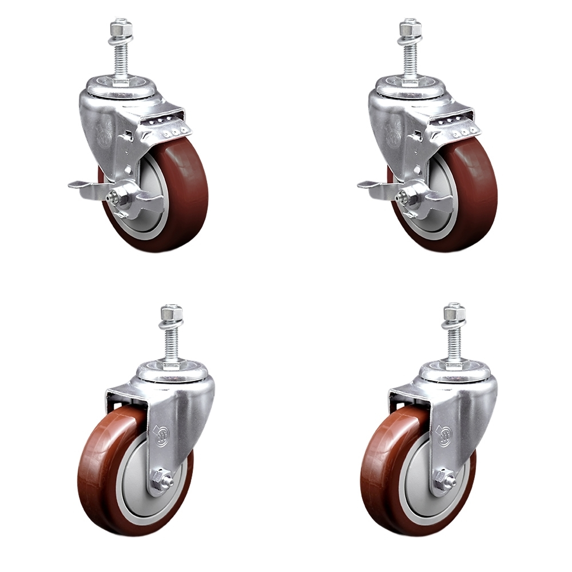 Service Caster, 4Inch x 1 1/4Inch Stem Casters, Wheel Diameter 4 in, Caster Type Swivel, Package (qty.) 4, Model SCC-TS20S414-PPUB-MRN-TLB-M1015-2-S2