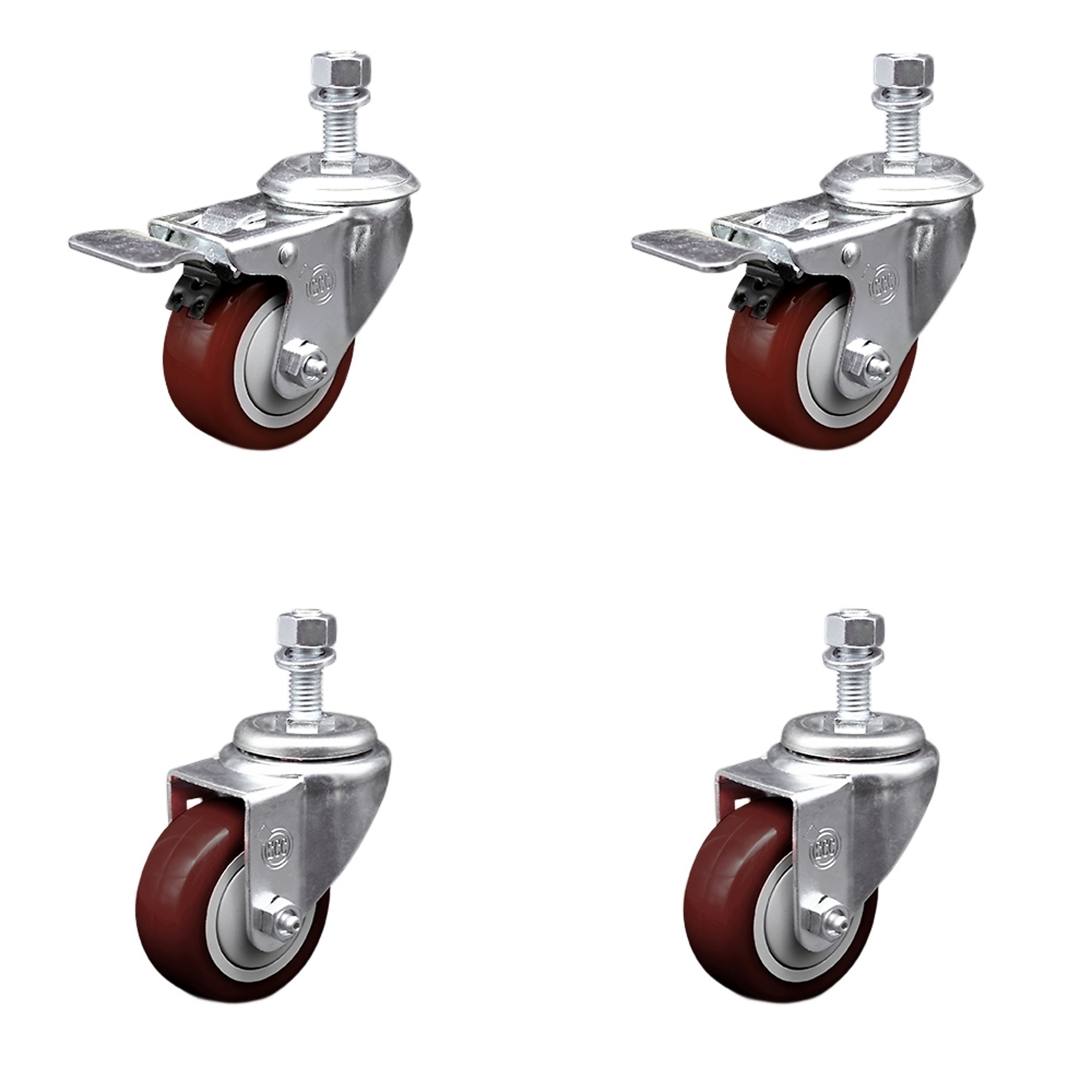 Service Caster, 3 1/2Inch x 1 1/4Inch Stem Casters, Wheel Diameter 3.5 in, Caster Type Swivel, Package (qty.) 4, Model SSTSTTL20S3514-PPUB-MRN-M1215-2