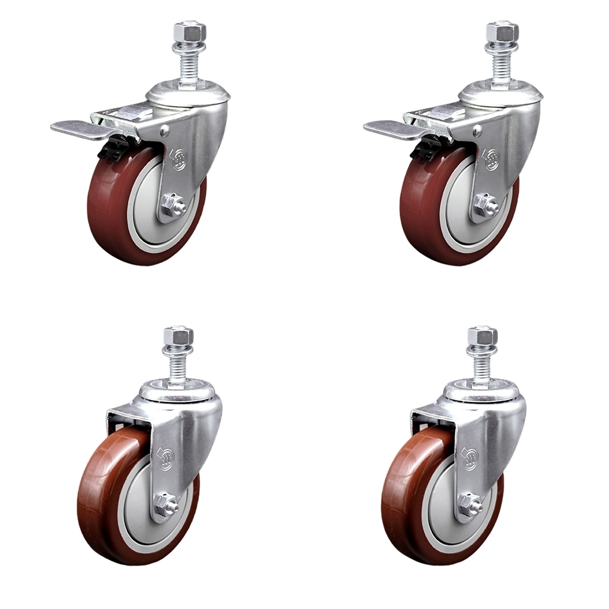 Service Caster, 4Inch x 1 1/4Inch Stem Casters, Wheel Diameter 4 in, Caster Type Swivel, Package (qty.) 4, Model SCC-TSTTL20S414-PPUB-MRN-M1215-2-S-2