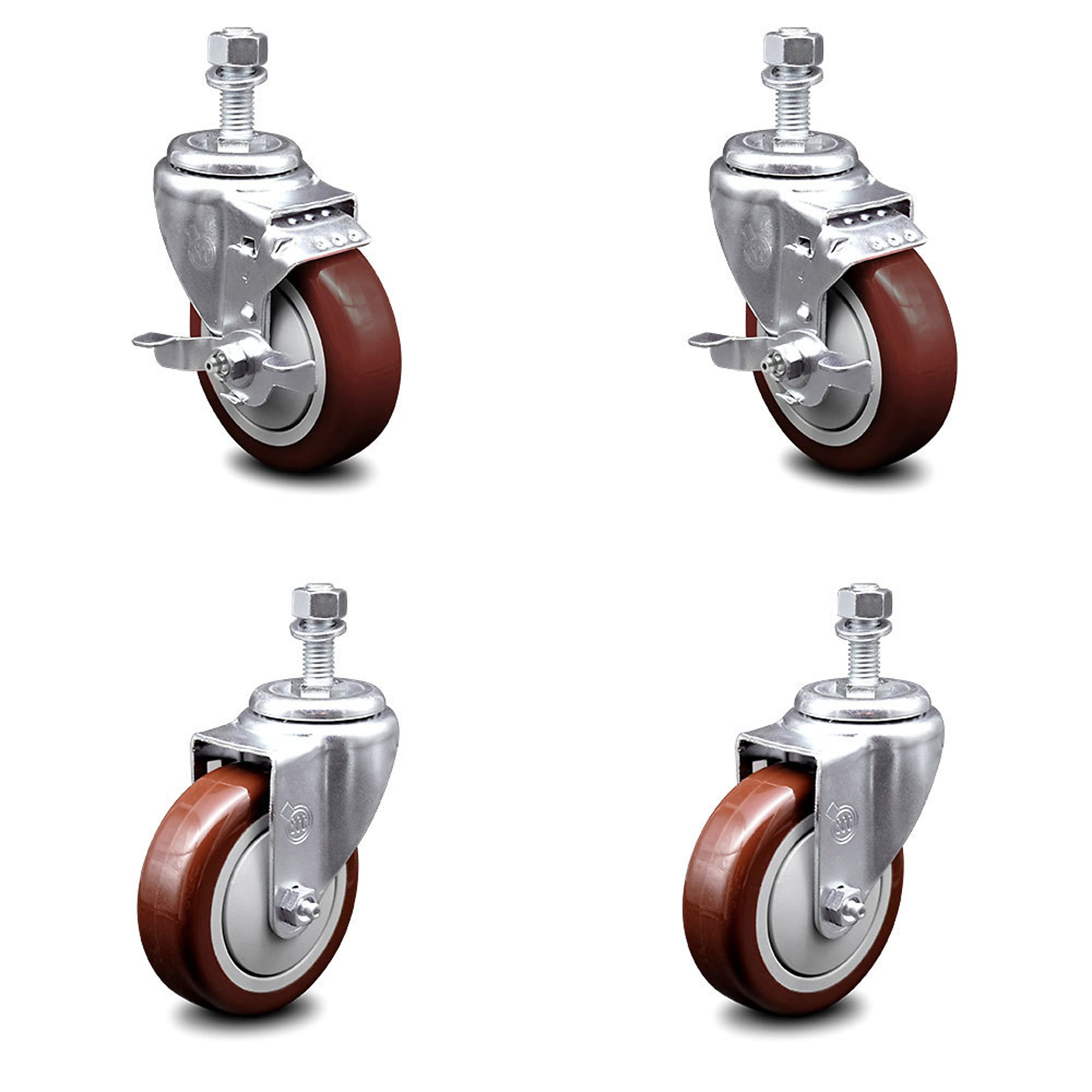 Service Caster, 4Inch x 1 1/4Inch Stem Casters, Wheel Diameter 4 in, Caster Type Swivel, Package (qty.) 4, Model SCC-TS20S414-PPUB-MRN-TLB-M1215-2-S2