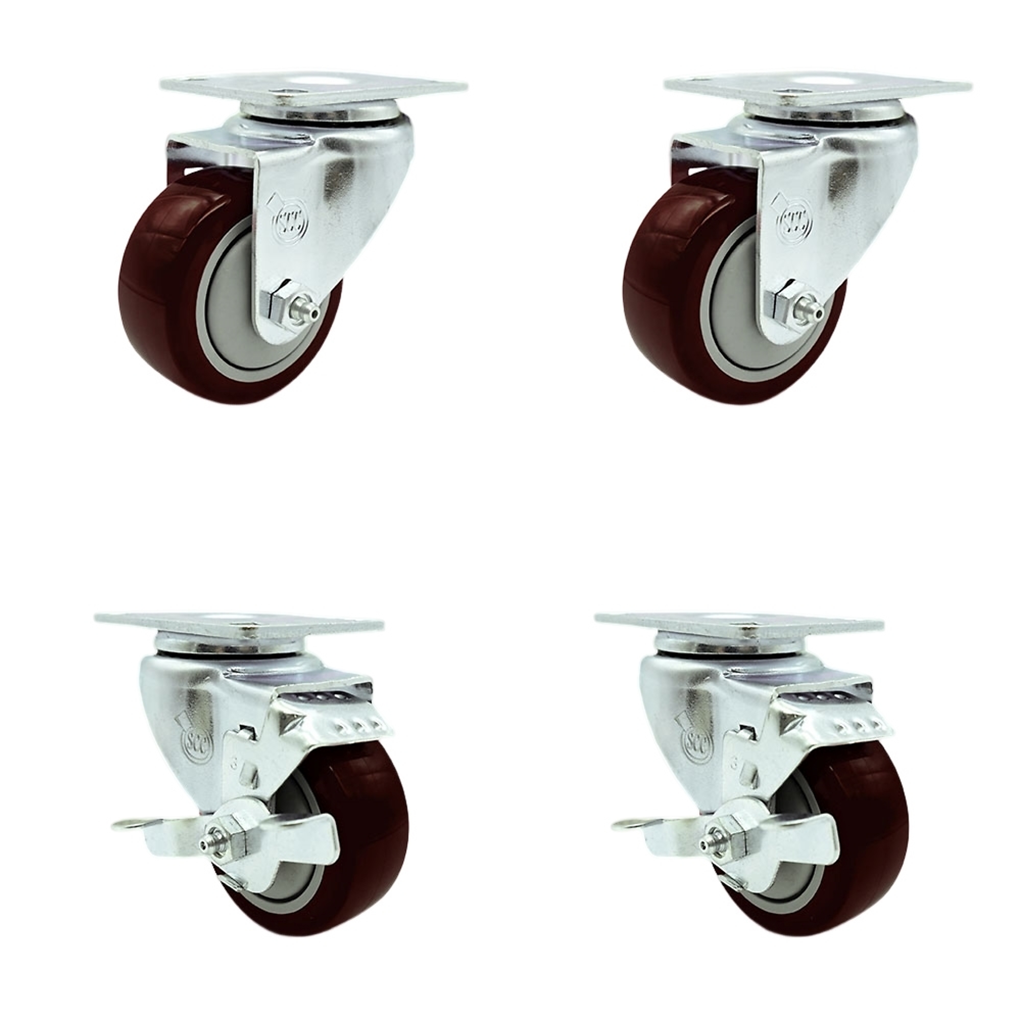 Service Caster, 3Inch x 1 1/4Inch Plate Casters, Wheel Diameter 3 in, Caster Type Swivel, Package (qty.) 4, Model SCC-SS20S314-PPUB-MRN-2-TLB-2