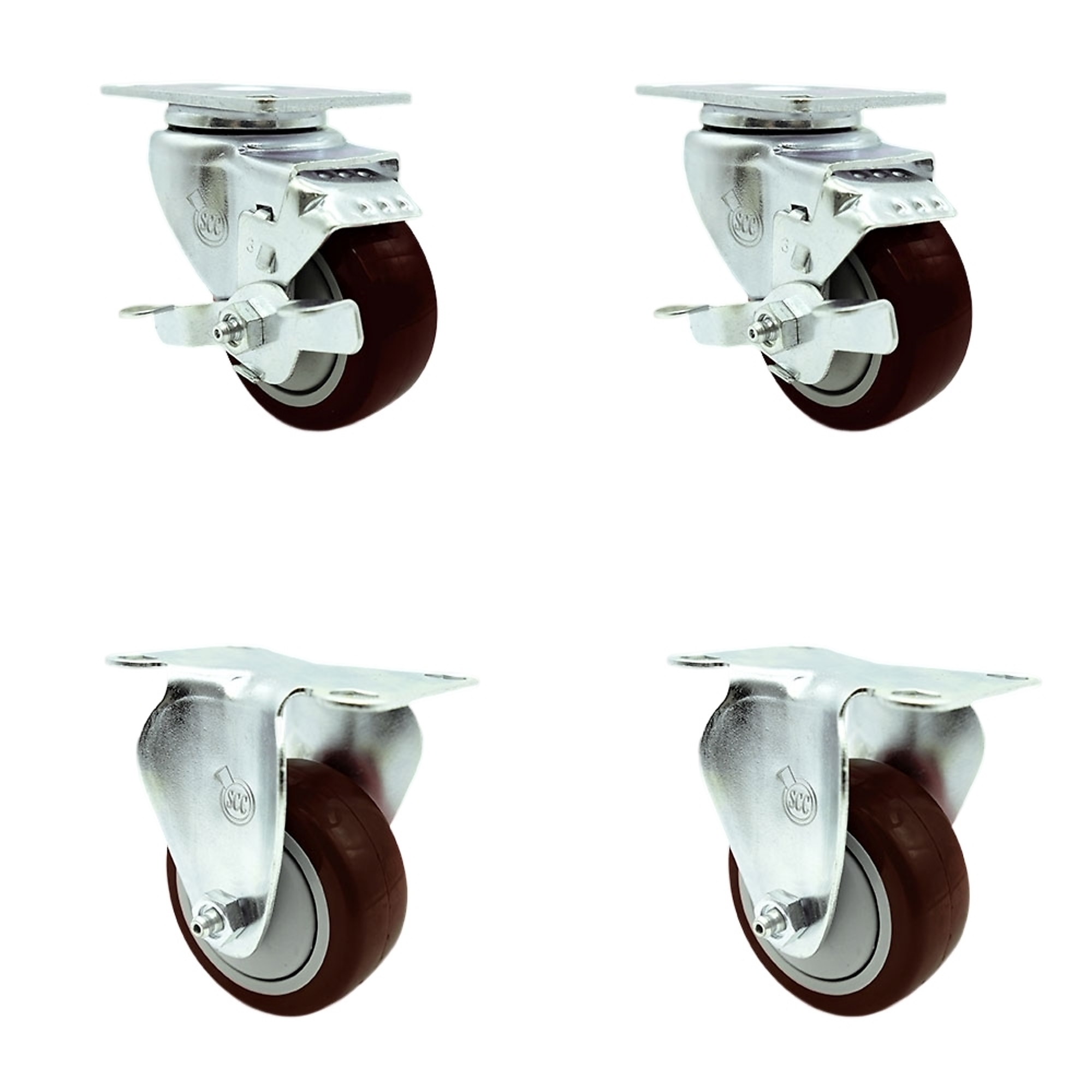 Service Caster, 3Inch x 1 1/4Inch Plate Casters, Wheel Diameter 3 in, Caster Type Swivel, Package (qty.) 4, Model SCC-SS20S314-PPUB-MRN-TLB-2-R314-2