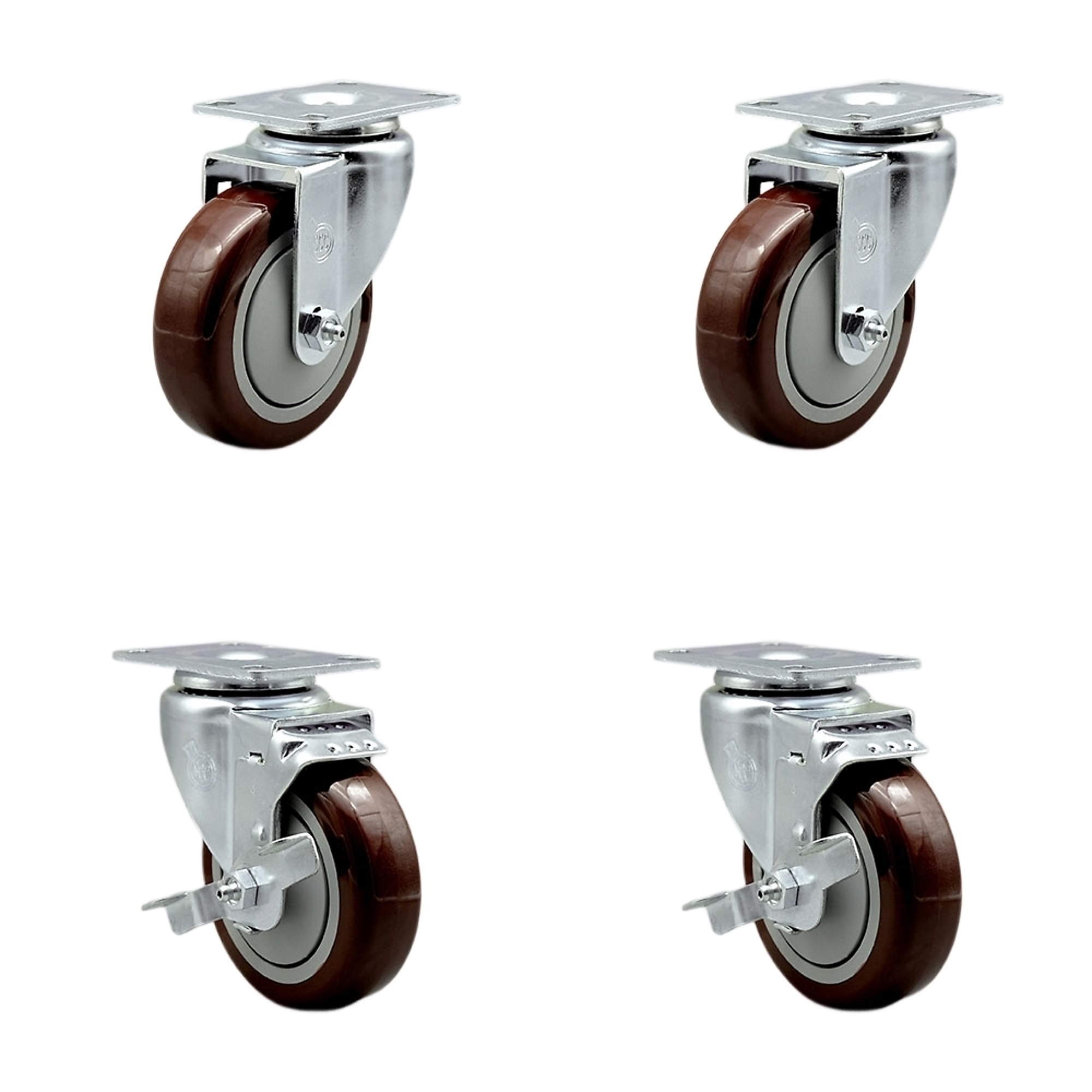 Service Caster, 4Inch x 1 1/4Inch Plate Casters, Wheel Diameter 4 in, Caster Type Swivel, Package (qty.) 4, Model SCC-SS20S414-PPUB-MRN-2-TLB-2