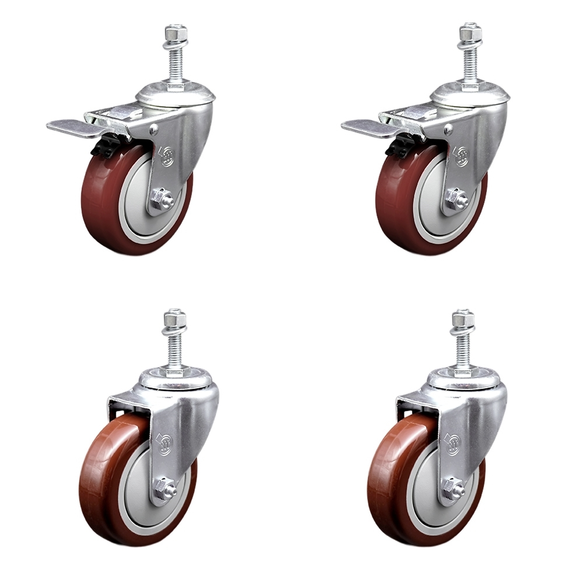 Service Caster, 4Inch x 1 1/4Inch Stem Casters, Wheel Diameter 4 in, Caster Type Swivel, Package (qty.) 4, Model SCC-SSTSTTL20S414-PPUB-MRN-M1015-2S2