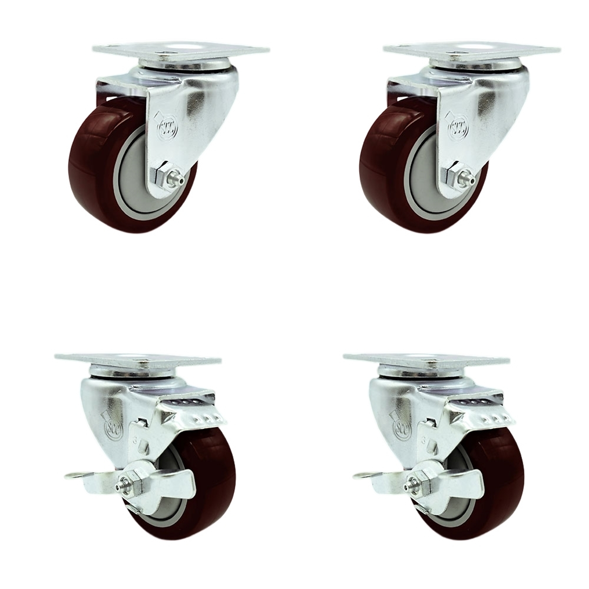 Service Caster, 3 1/2Inch x 1 1/4Inch Plate Casters, Wheel Diameter 3.5 in, Caster Type Swivel, Package (qty.) 4, Model SCC-SS20S3514-PPUB-MRN-2-TLB-2